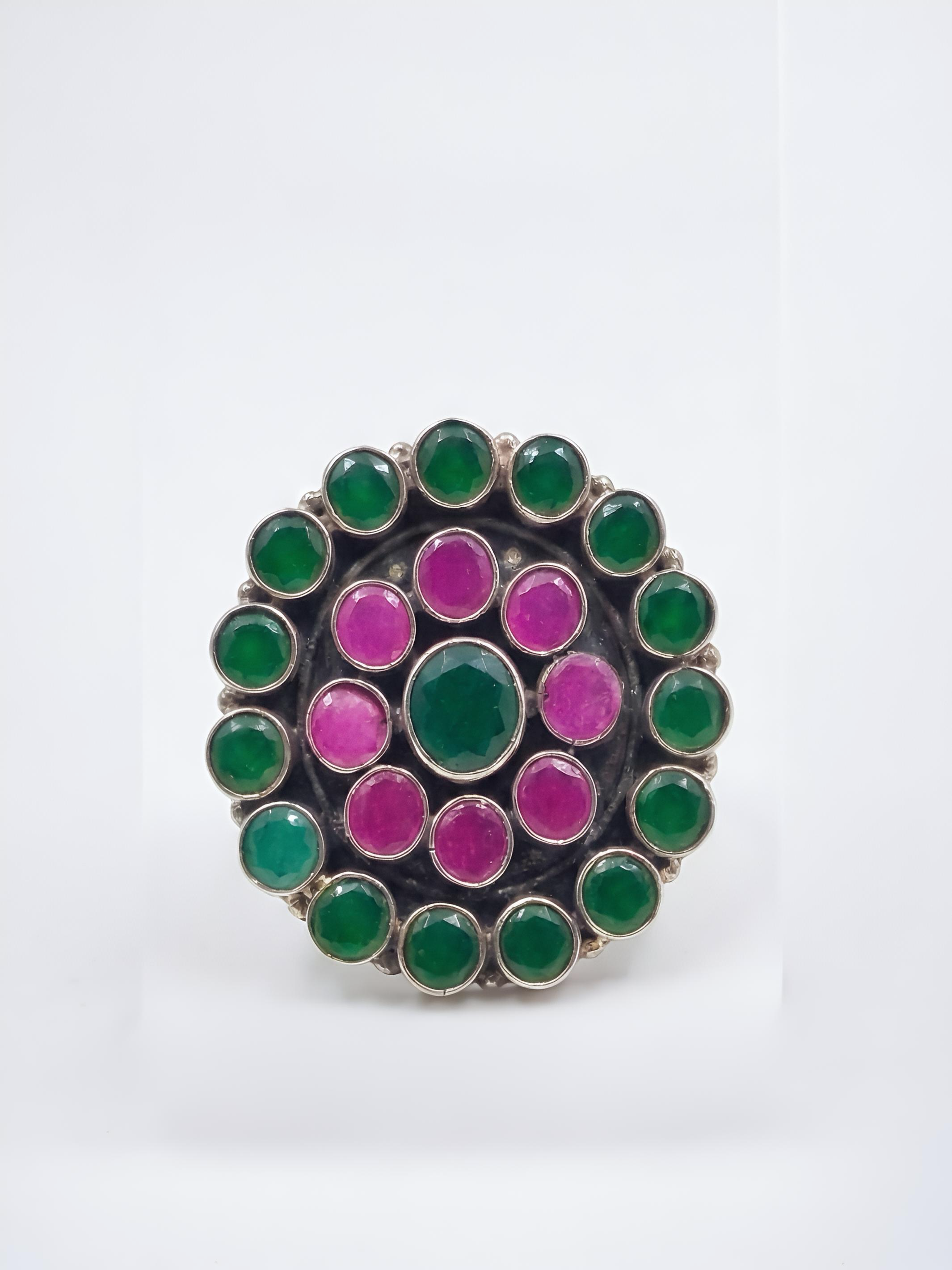 The Amrita Silver Gemstone Pure Silver Ring (Redgreen)
