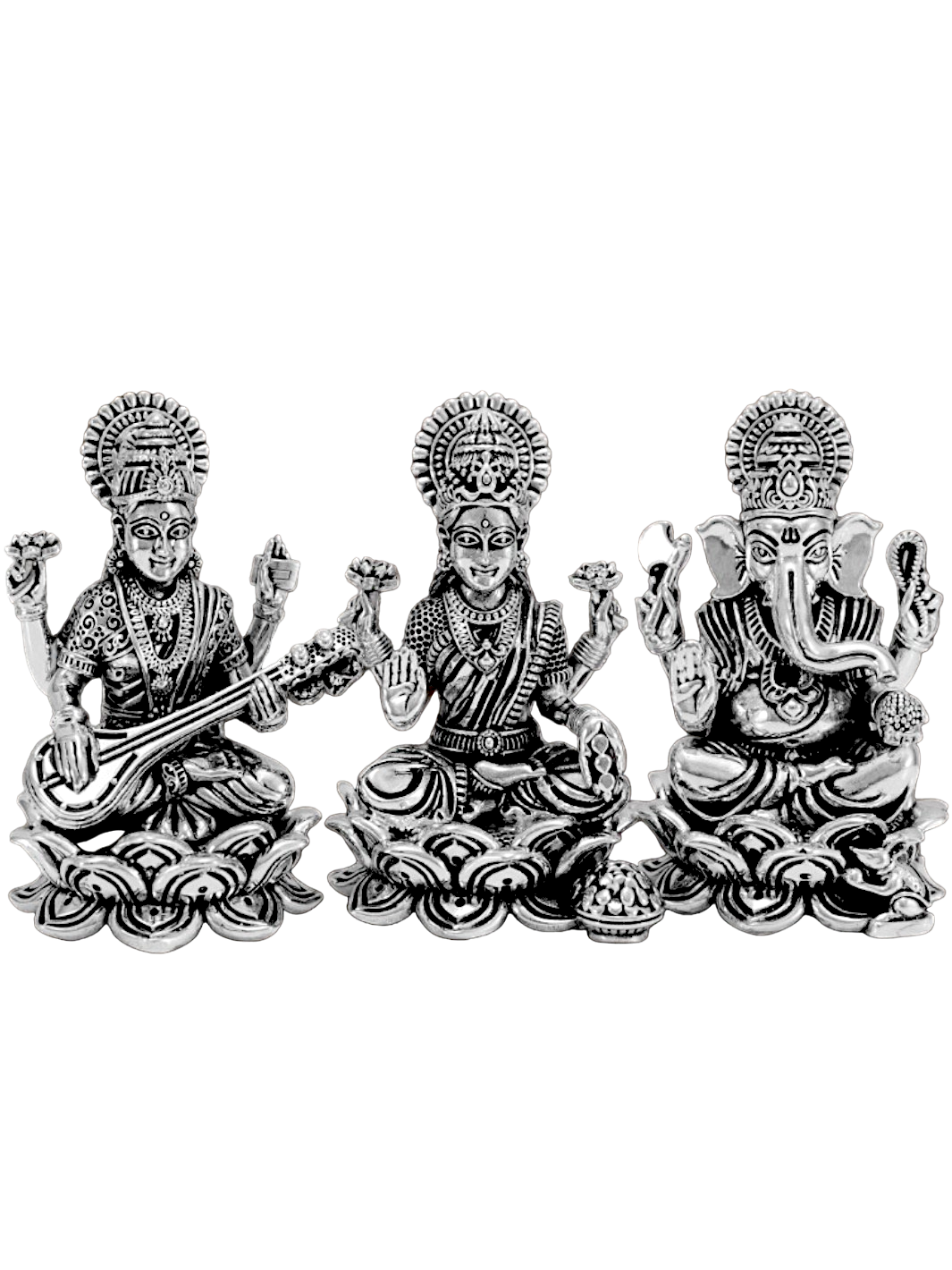 Pure Silver Laxmiji Ganeshji Saraswatiji Idol - PSA Jewels