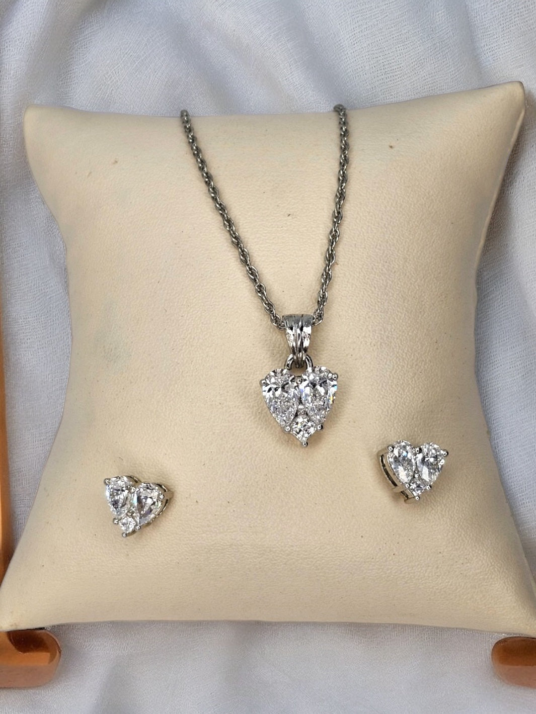 Sterling Silver Large Stone Heart Pendant Set - PSA Jewels