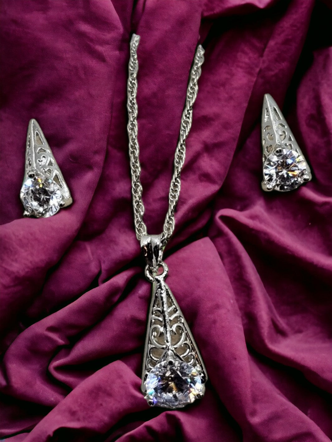 Antique Crystal Sterling Silver Pendant Set - PSA Jewels