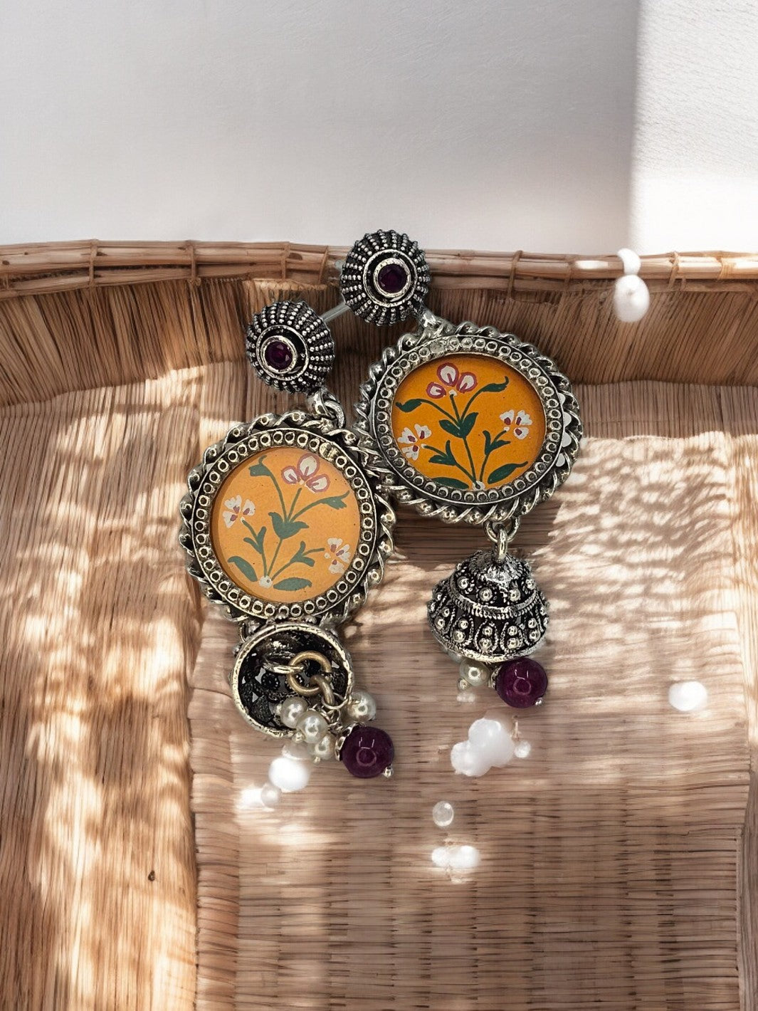 Round shaped Flower Handpainted Earring - PSA Jewels