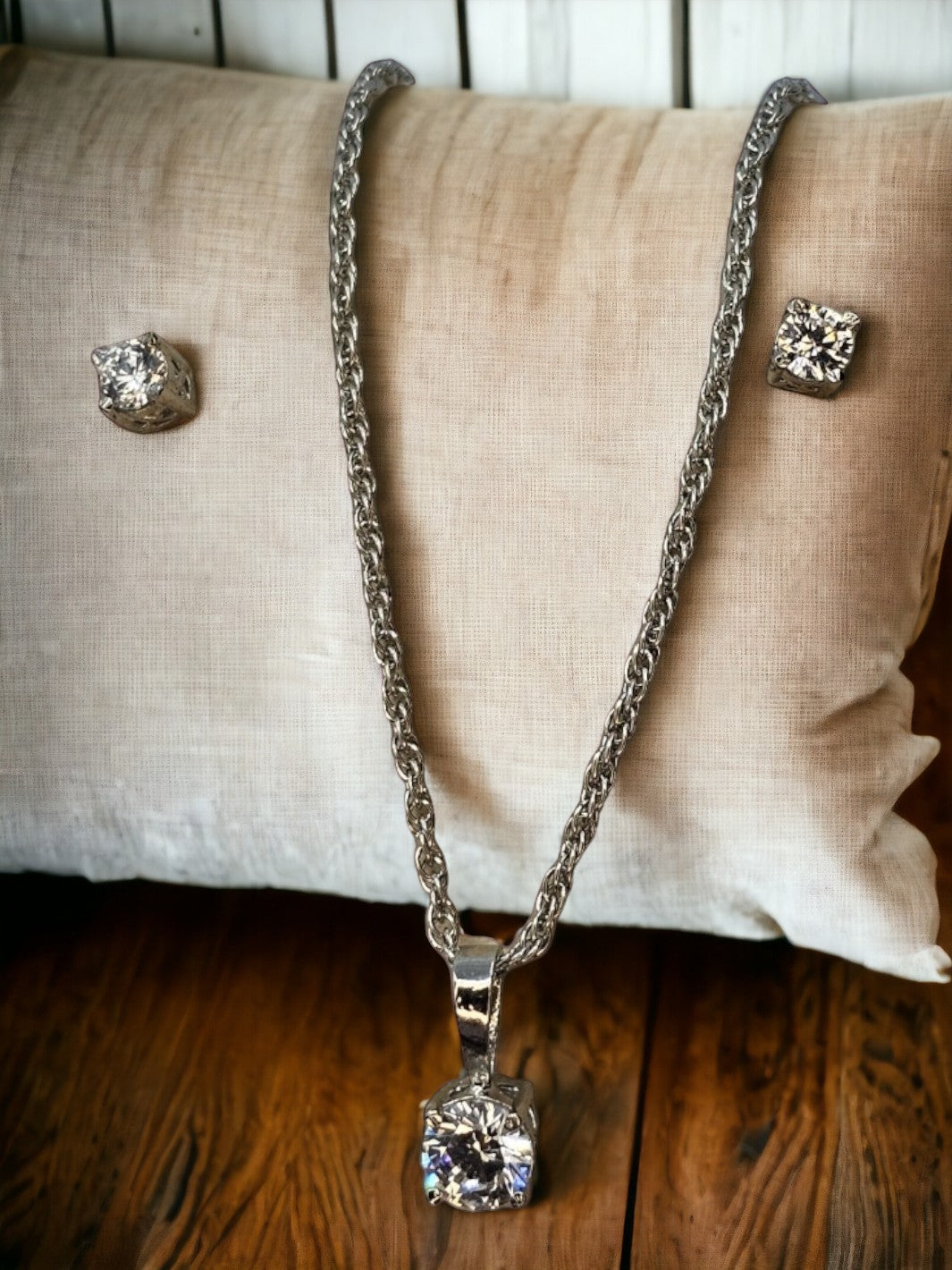 Sterling Silver Studded Pendant Set - PSA Jewels