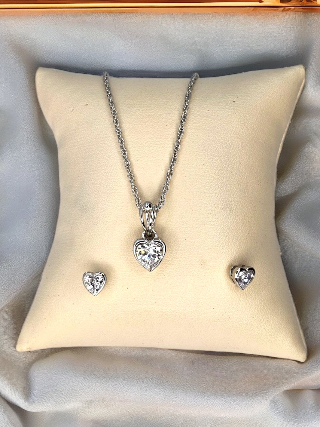 Sterling Silver Small Stone Heart Pendant Set - PSA Jewels