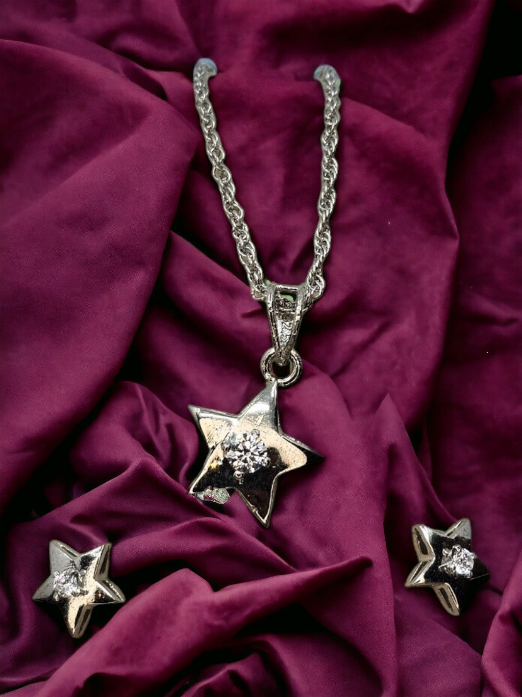 Sterling Silver Star Design Pendant Set - PSA Jewels