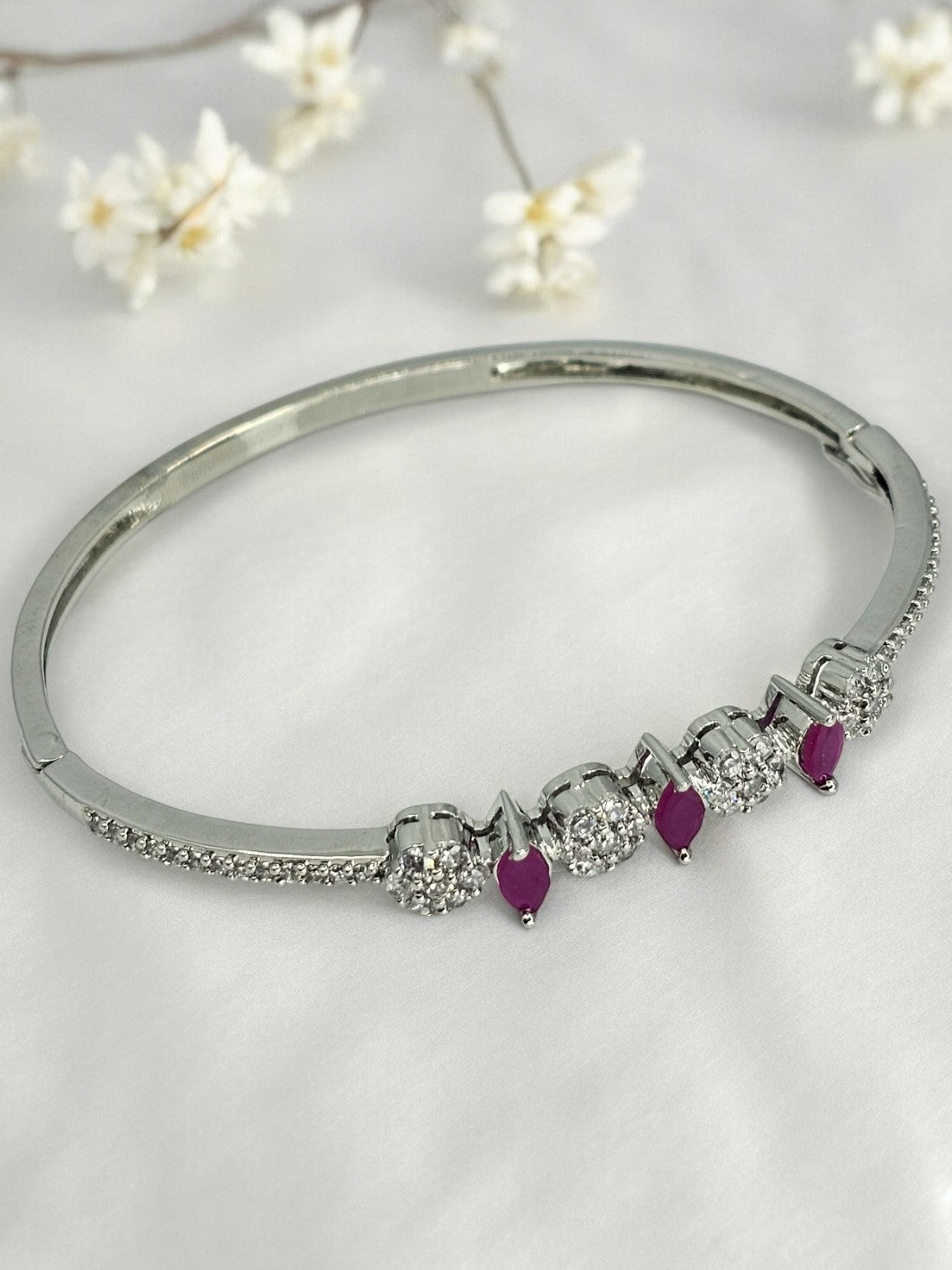 Silver Zircon Rhodium Pink Stone Bracelet - PSA Jewels