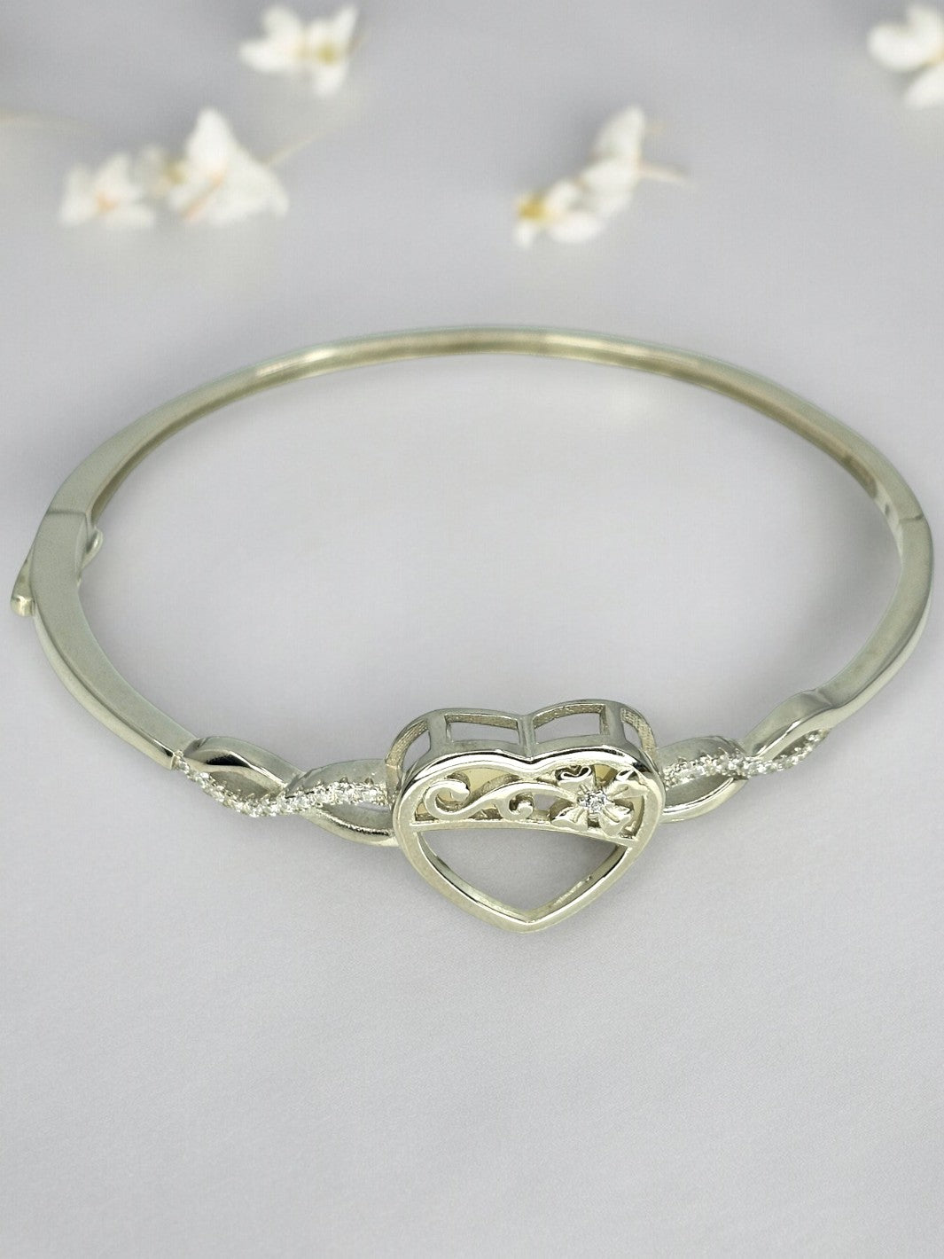Silver Zircon Rhodium Heart Bracelet - PSA Jewels