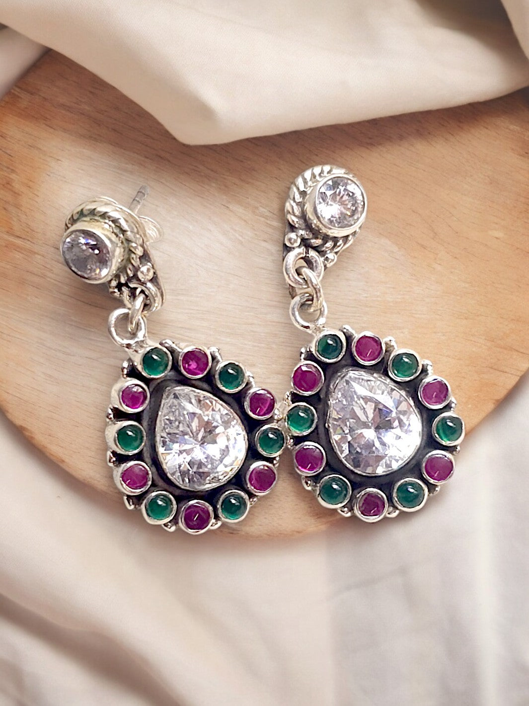 Pink and Green Cutstone Earring - PSA Jewels