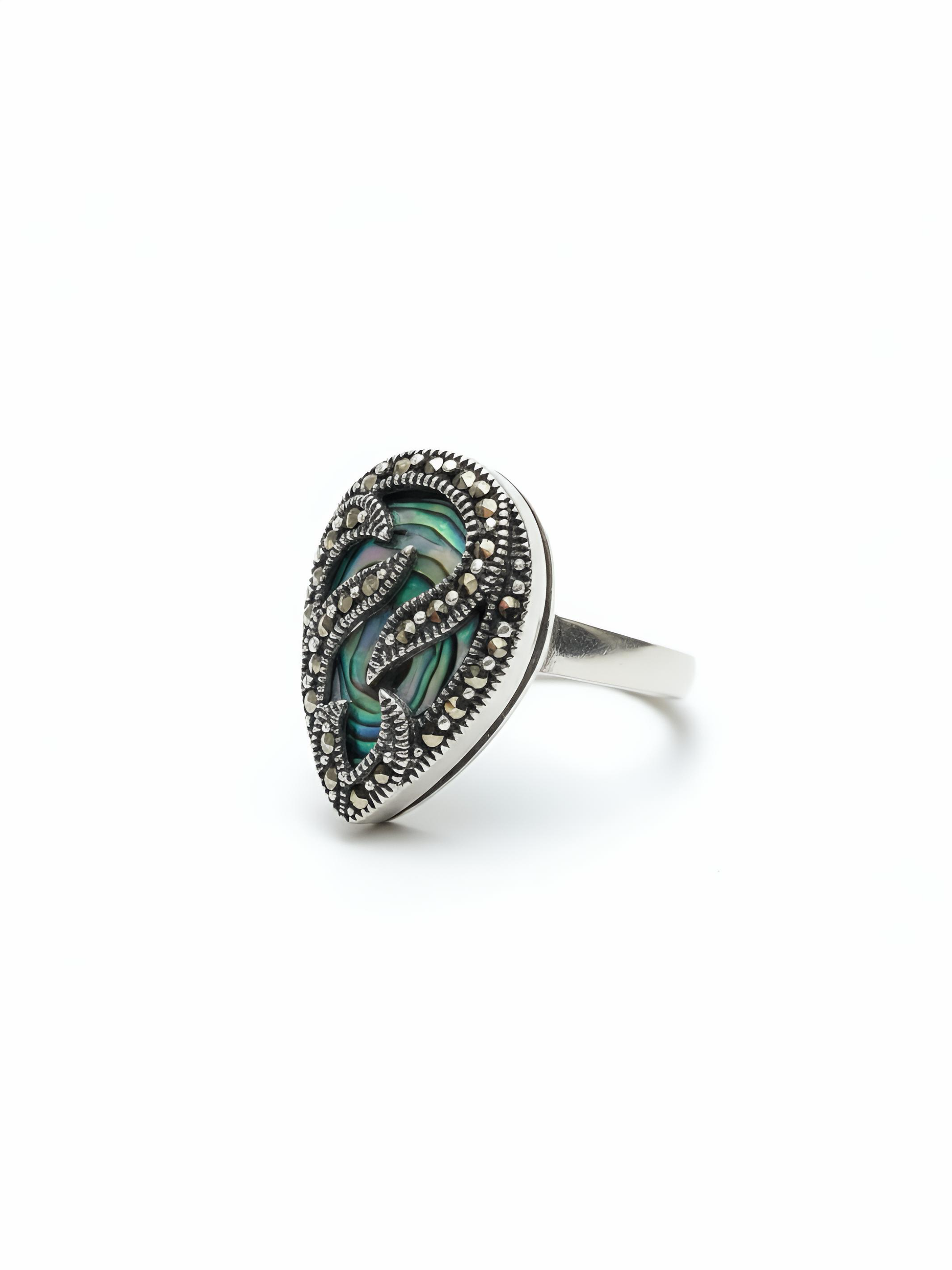 Diamond Shape Abalone Shell Pure Silver Ring