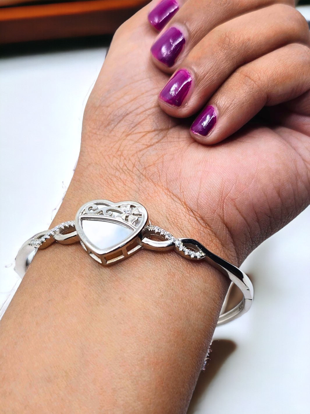 Silver Zircon Rhodium Heart Bracelet - PSA Jewels