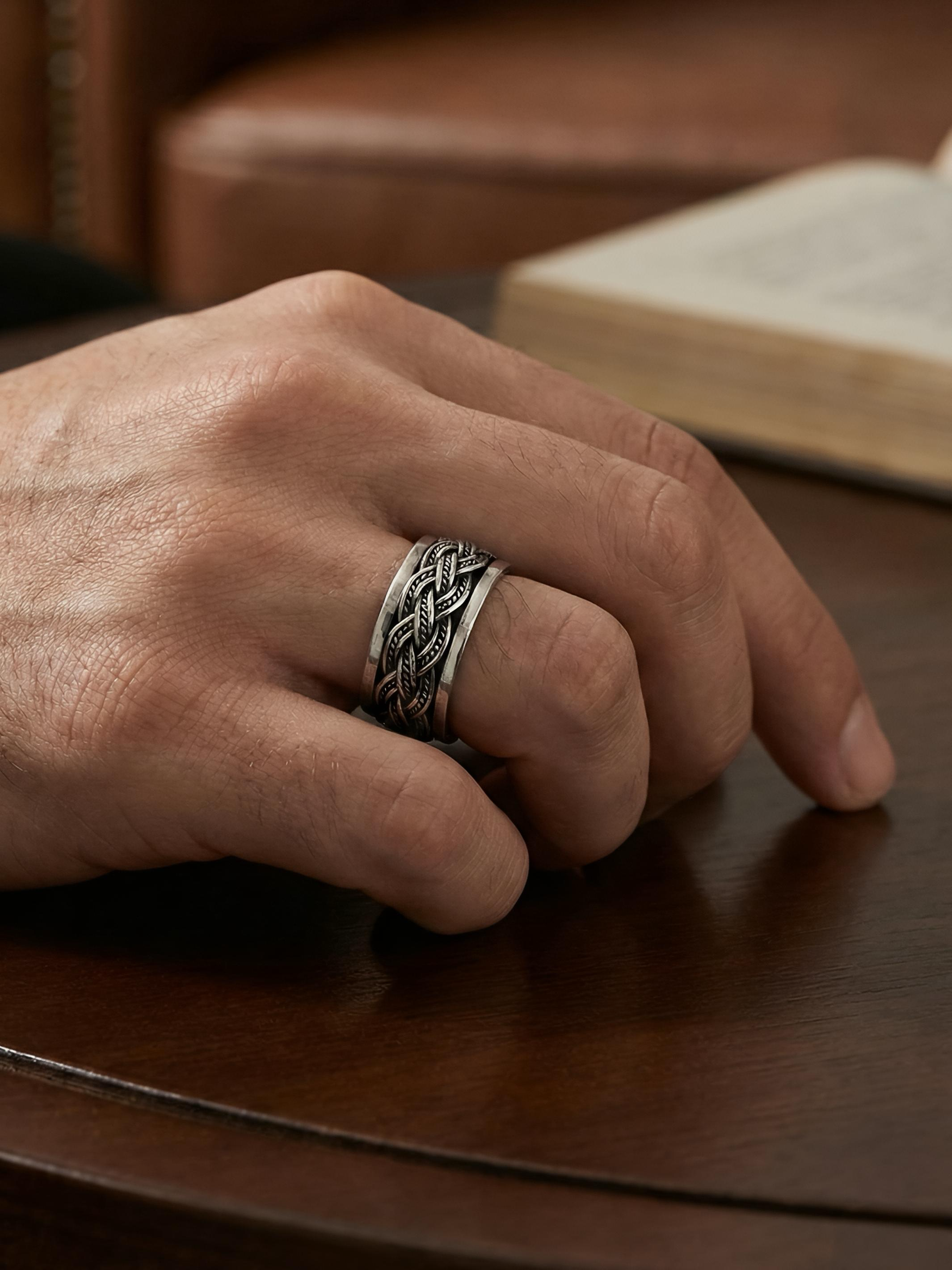 Braided Rotating Men’s Silver Ring