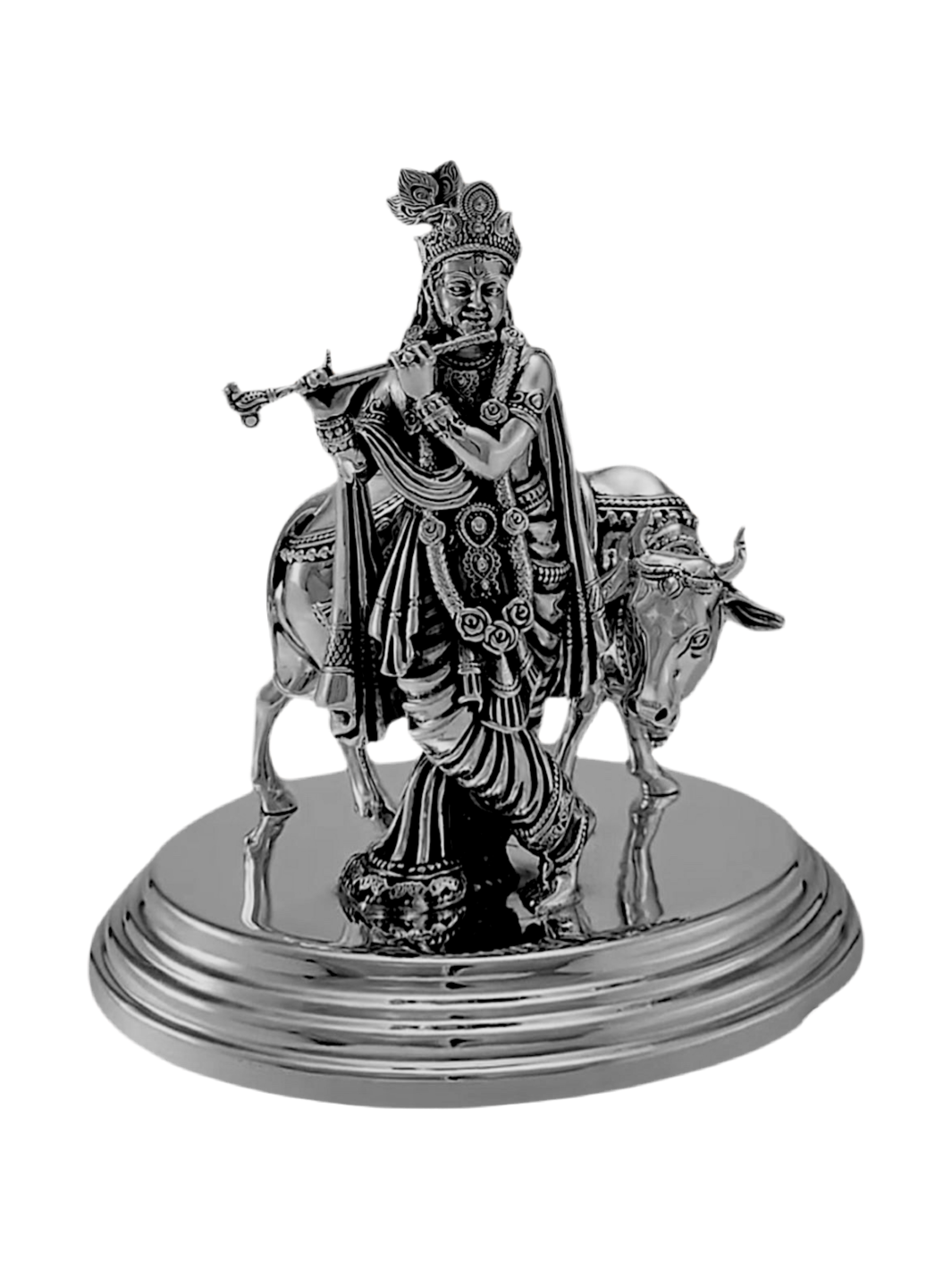 Pure Silver Krishna With Cow Idol
