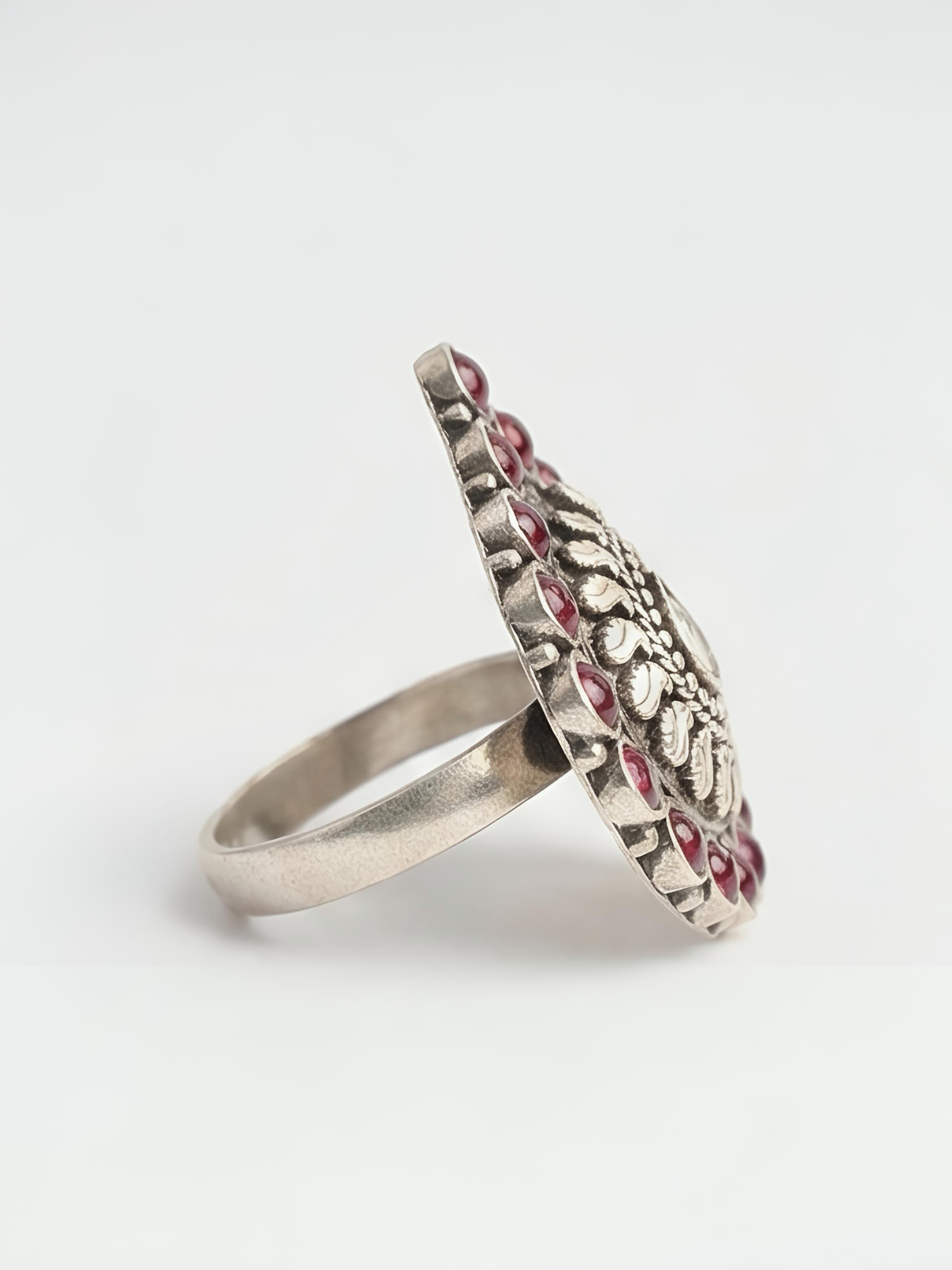 Ruby Diamond Shaped Pure Silver Ring