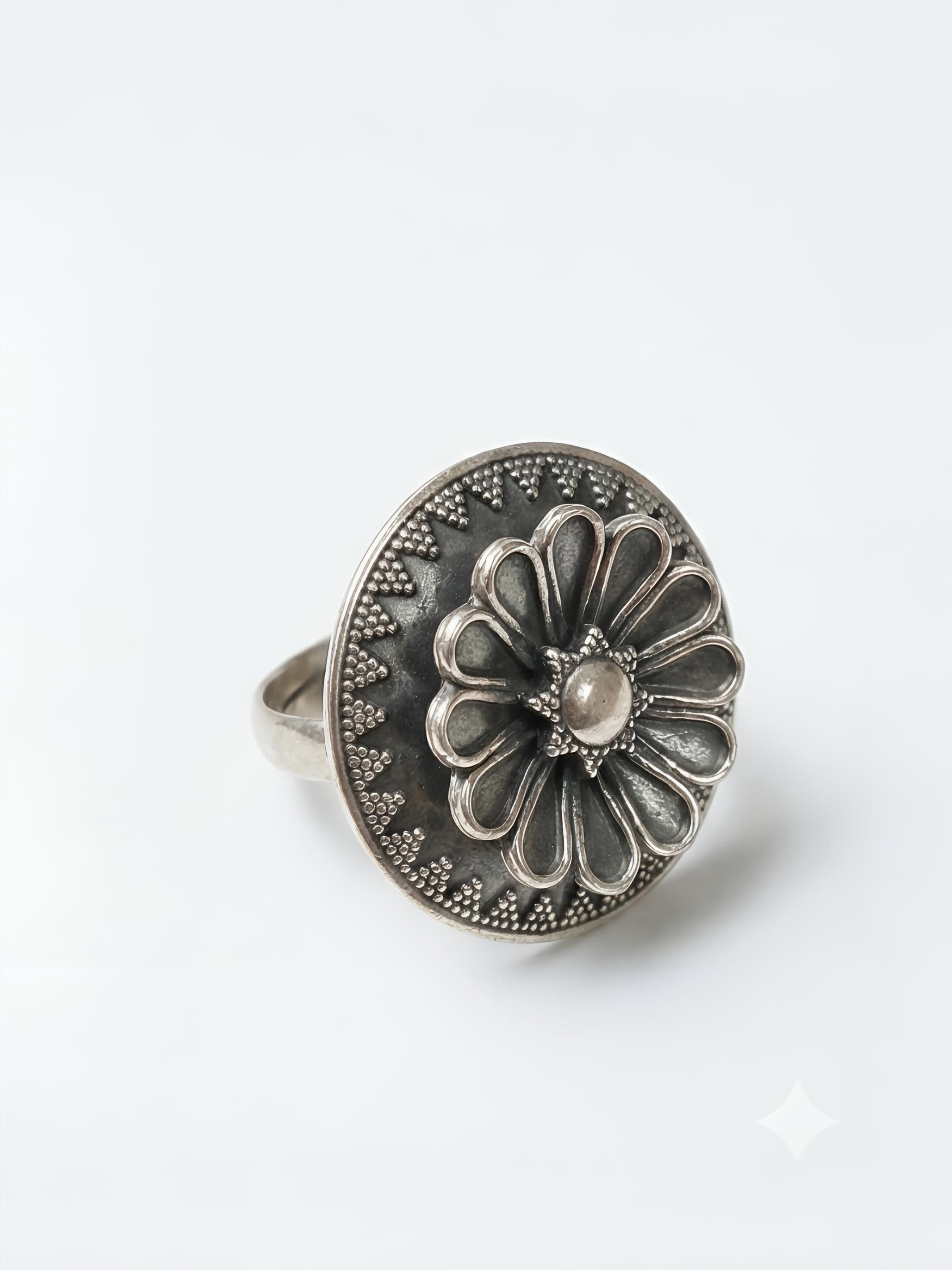 Artistic Big Flower Pure Silver Ring