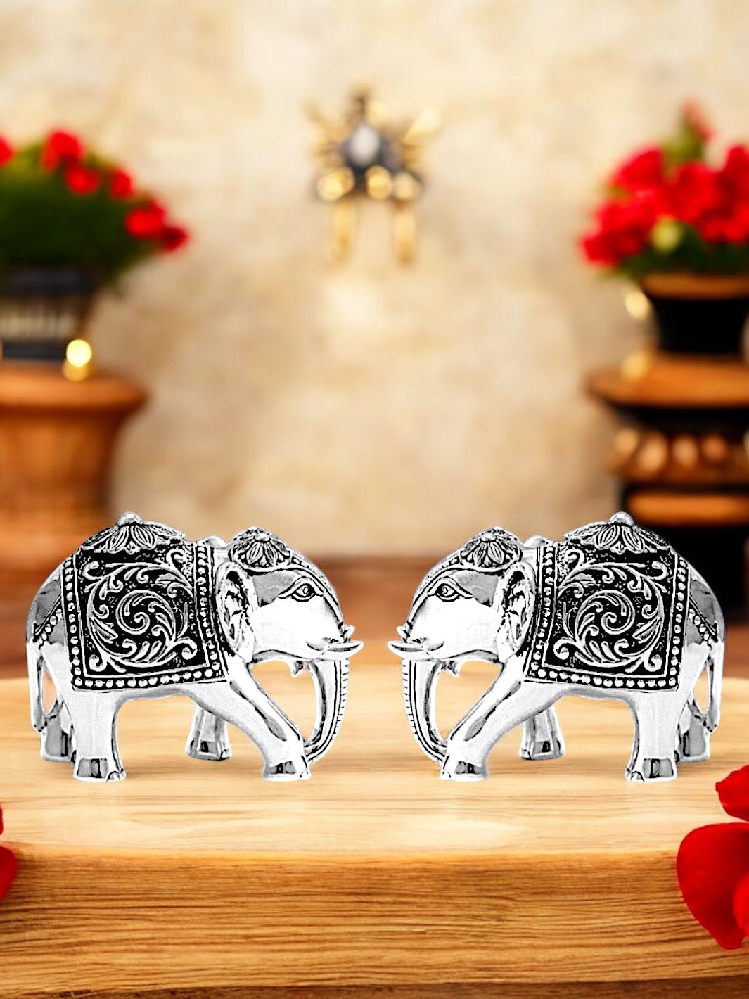 Pure Silver Elephant Downtrunk Pair Idol - PSA Jewels