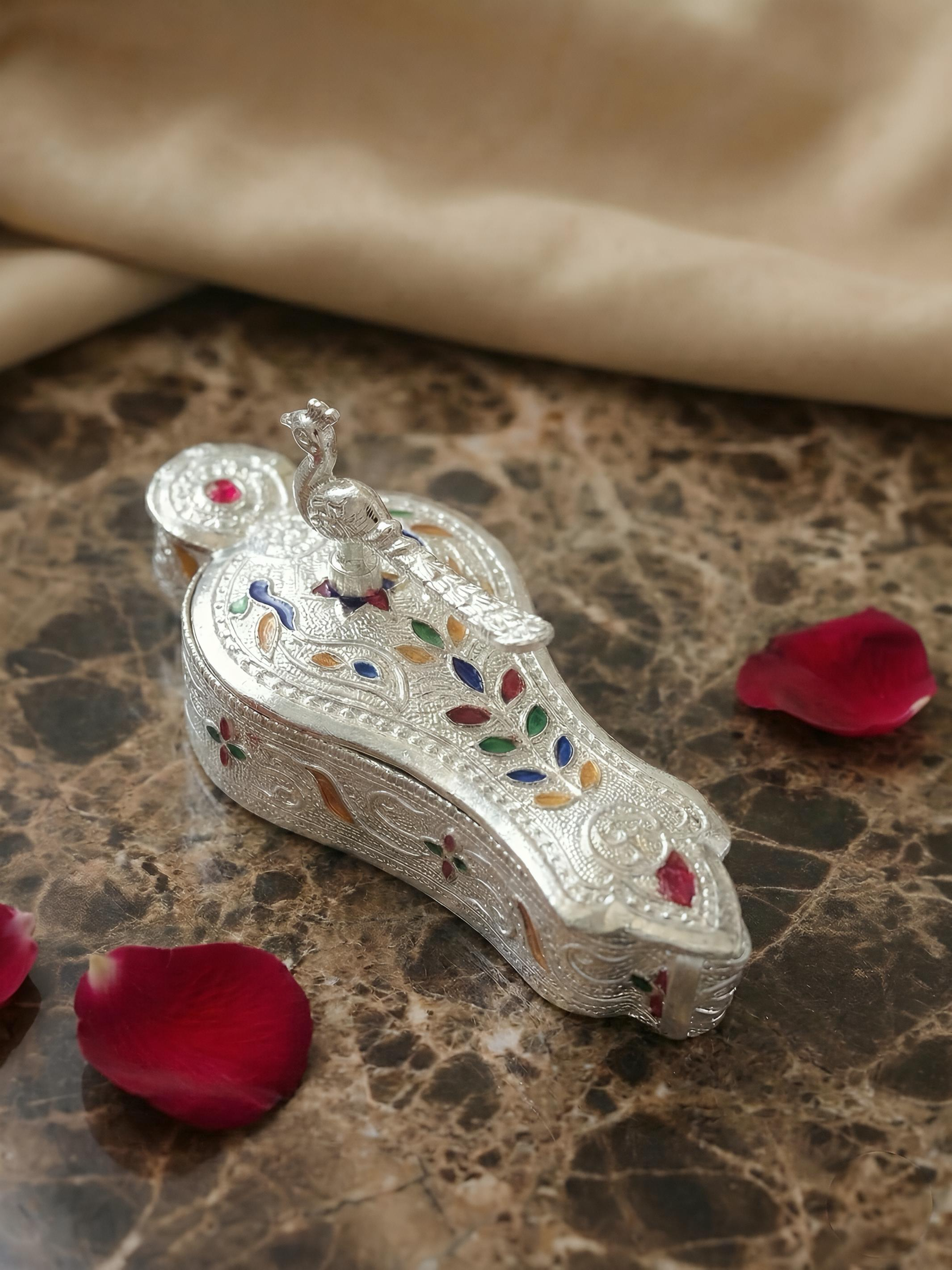 Colourful Enamel Peacock Design Haldi Kumkum Holder/Box/Dibbi