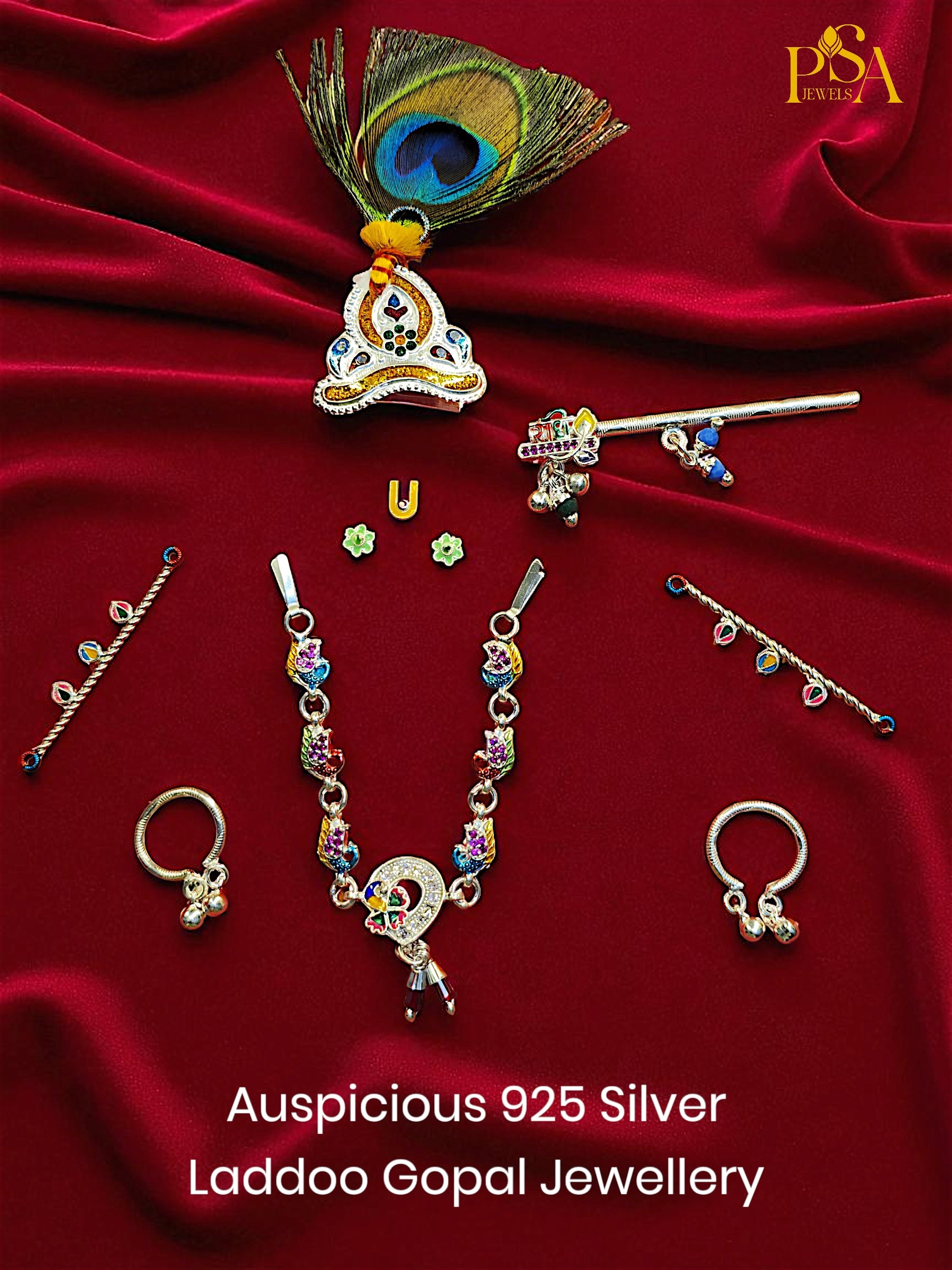 Pure Silver Antique Finish Designer Shree Laddu Gopal Ji Shringar Set