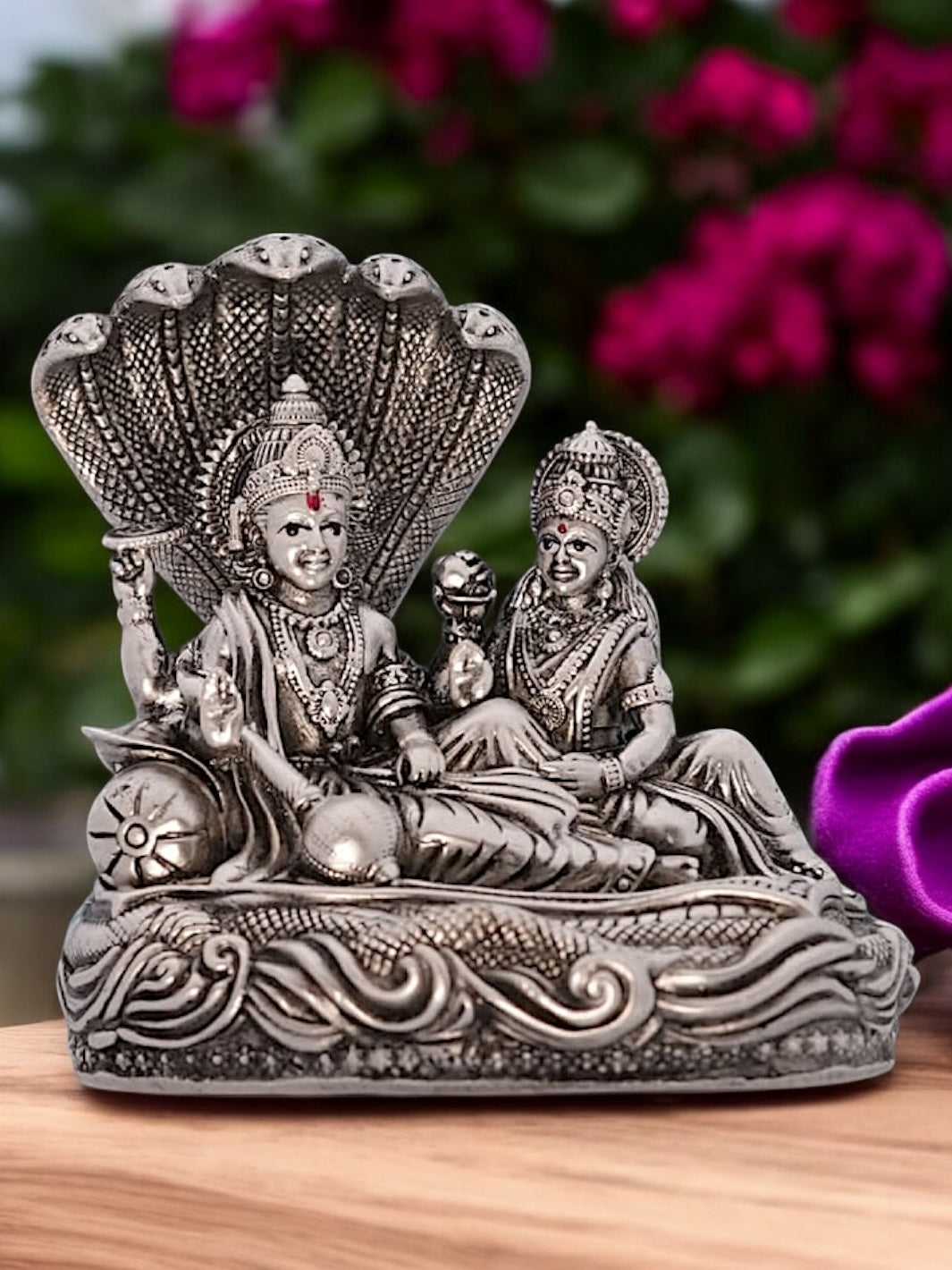 Pure Silver Antique Vishnu Lakshmi Idol