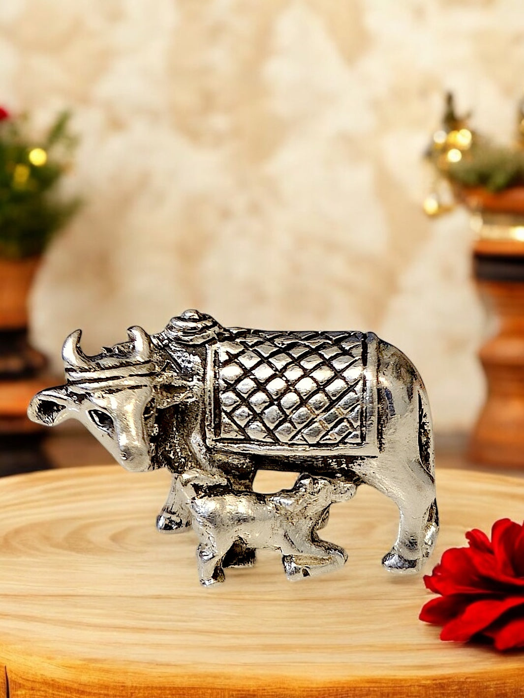 Pure Silver Kamdhenu Cow and Calf Idol - PSA Jewels