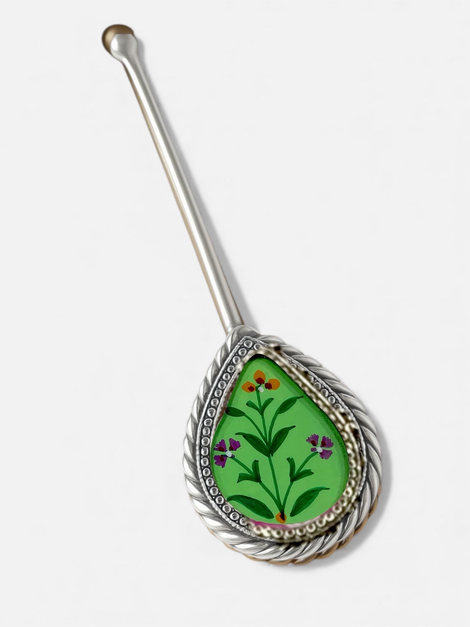 Pure Silver Hand-painted Pear Shaped Antique Pooja tilakstick