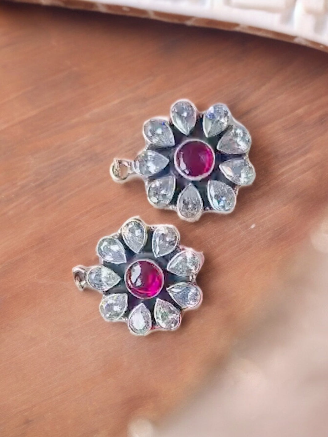 Ruby Floral Silver Earing - PSA Jewels