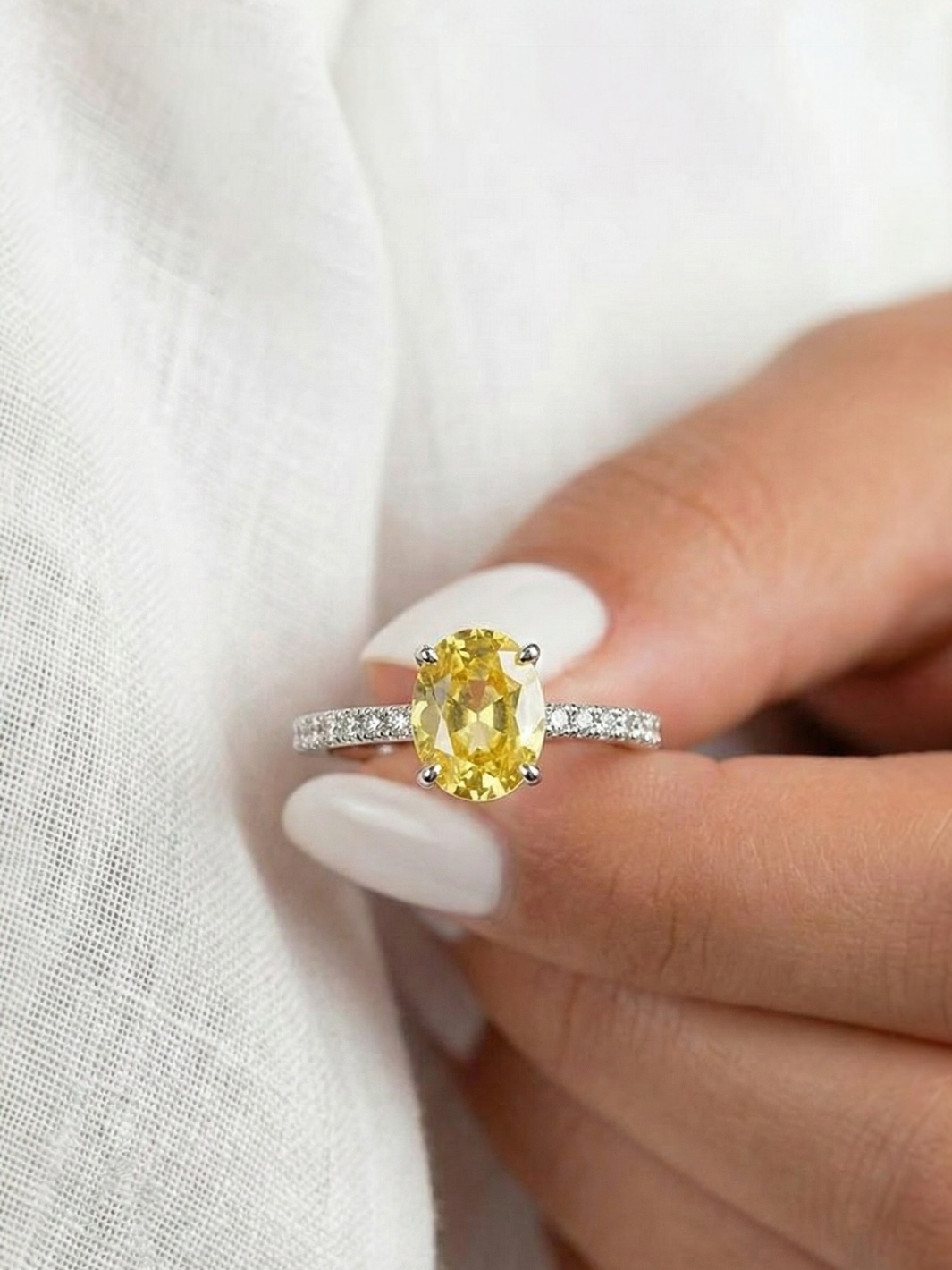 Pure Silver Yellow Sapphire Ring