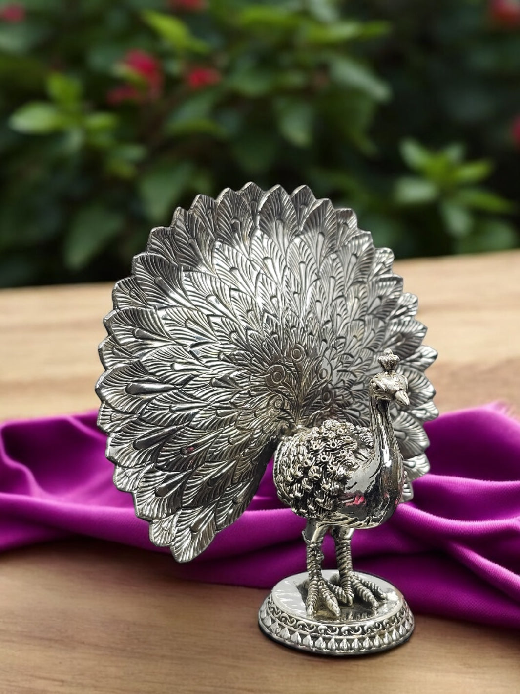 Pure Silver Dancing Peacock Idol