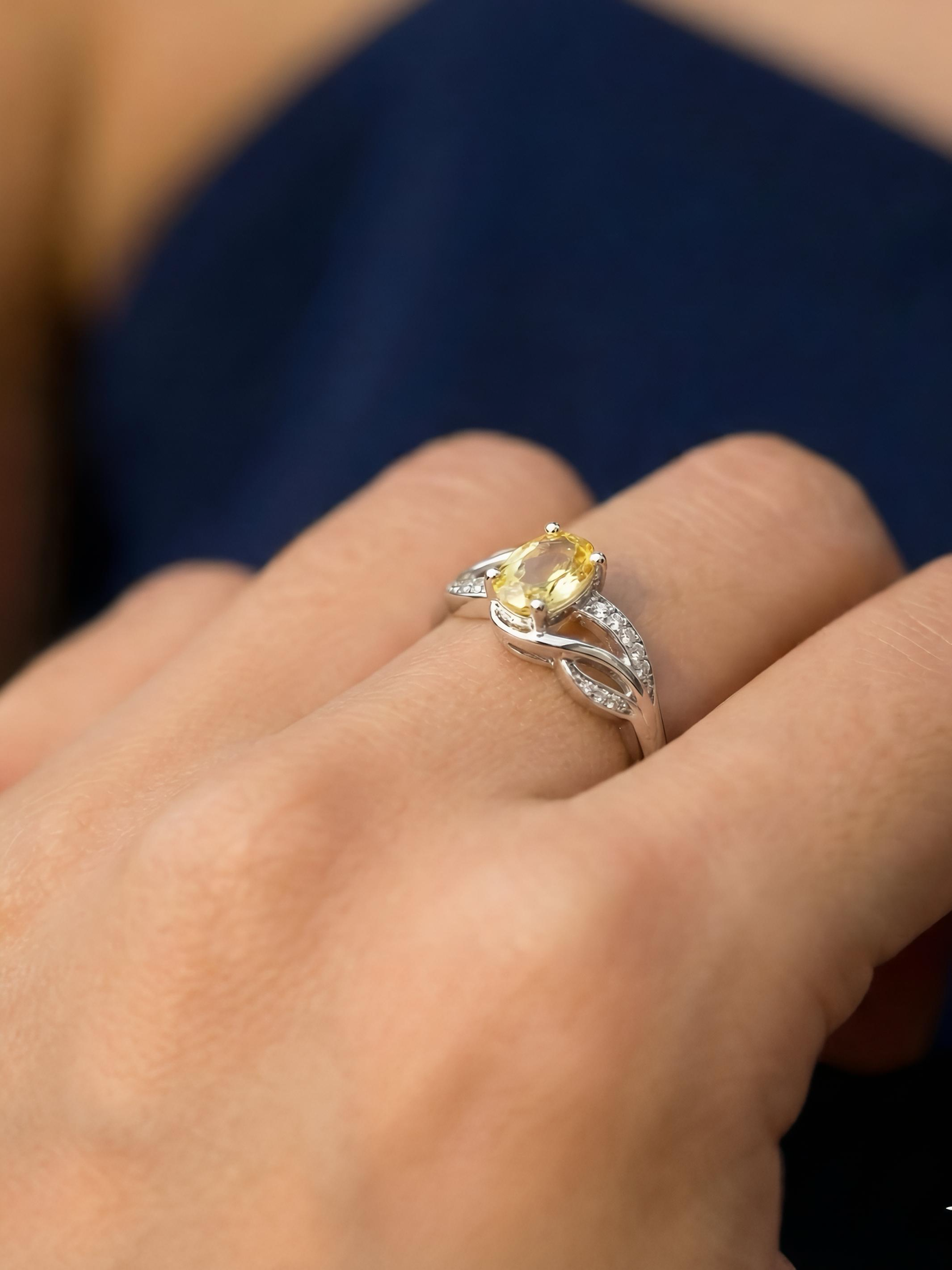 Pure Silver Round Citrine Yellow Bypass Shank Ring