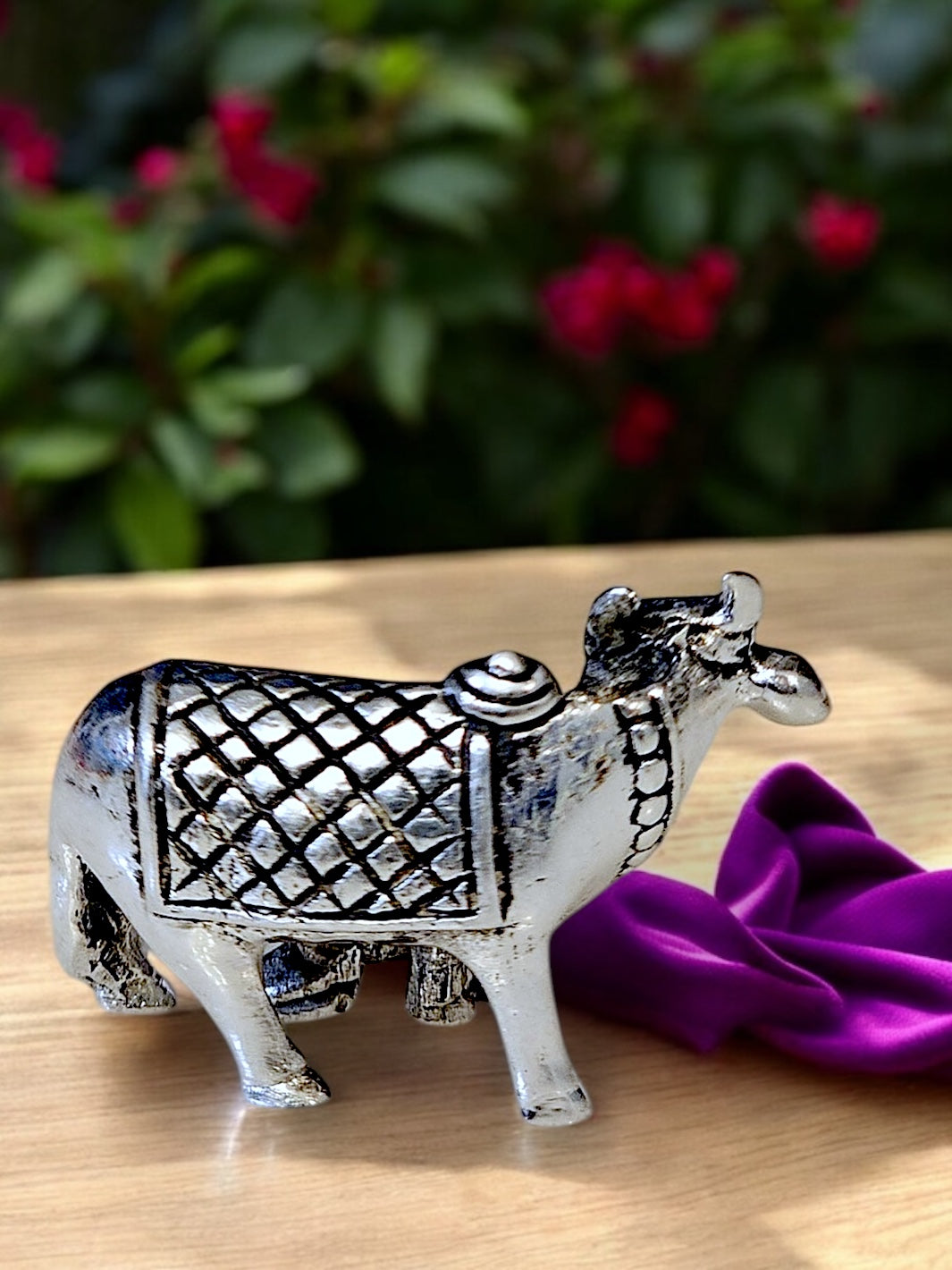 Pure Silver Antique Kamdhenu Cow and Calf Idol