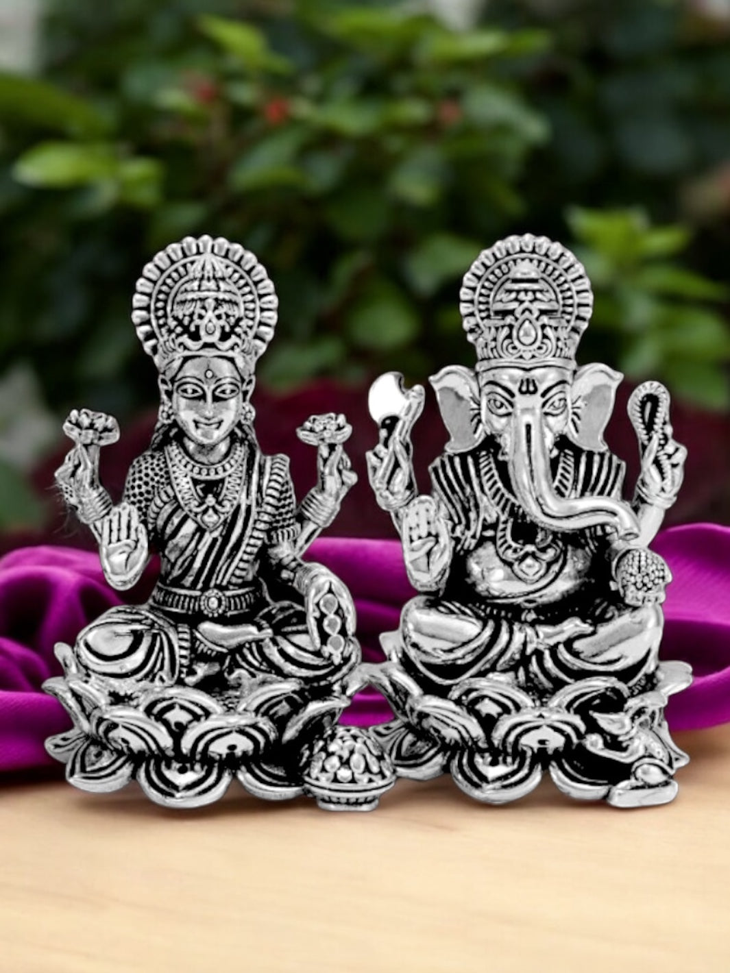 Pure Silver Laxmiji Ganeshji Idol