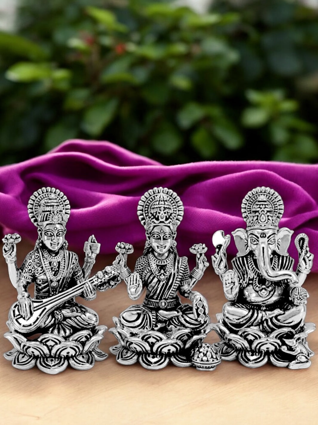 Pure Silver Laxmiji Ganeshji Saraswatiji Idol