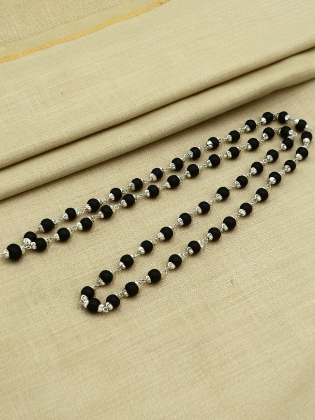 Natural Karungali Japp Mala in Silver (ebony wood)