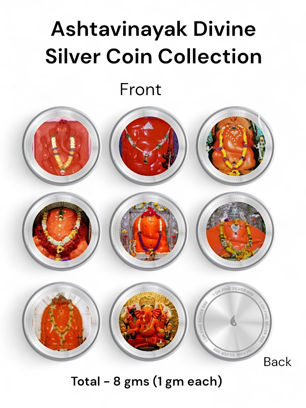 Ashtha Vinayak Divine Combo Collection Silver Coins in Unique Gift Box