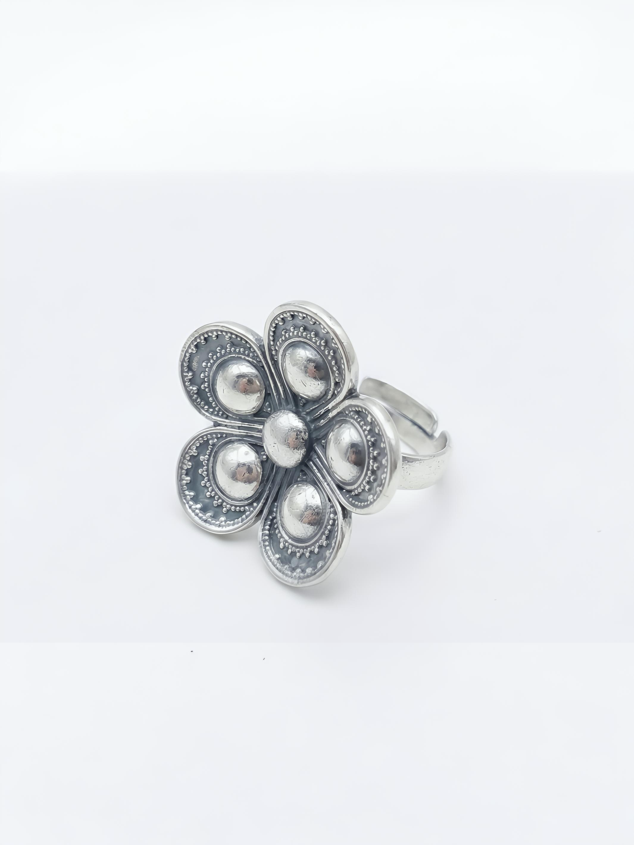 Boho Floral Pure Silver Ring