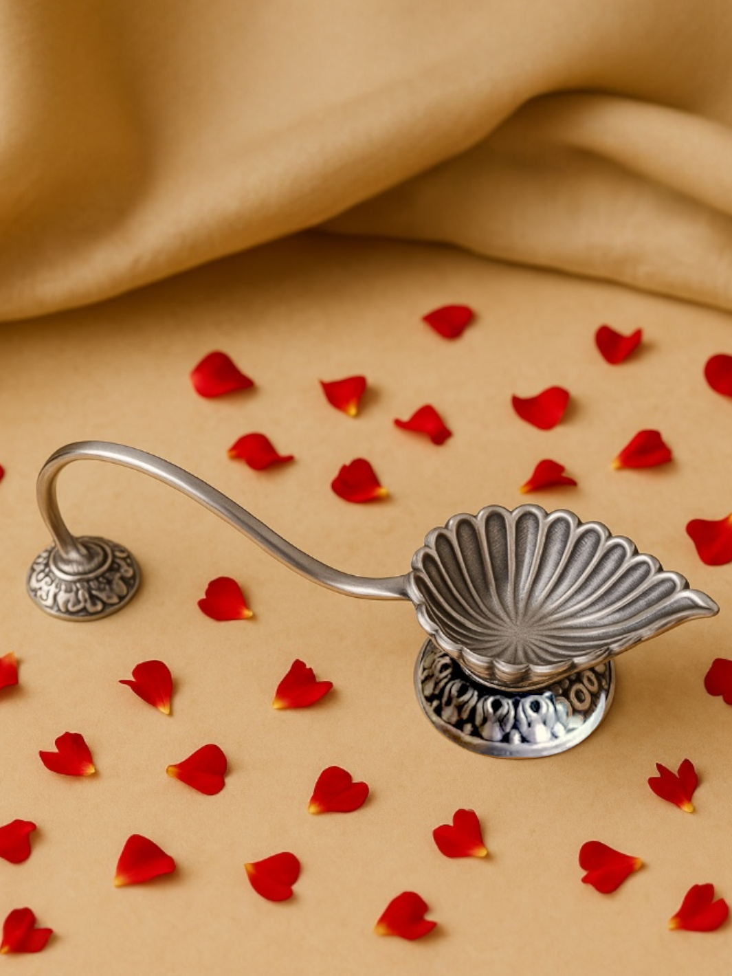 Pure Silver Antique finish Leaf Deepam