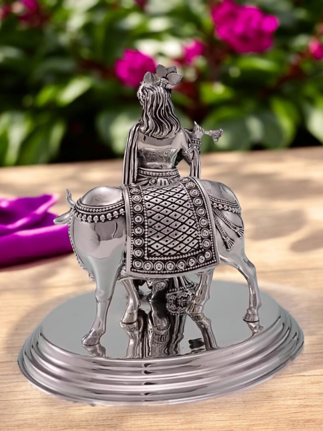 Pure Silver Krishna With Cow Idol