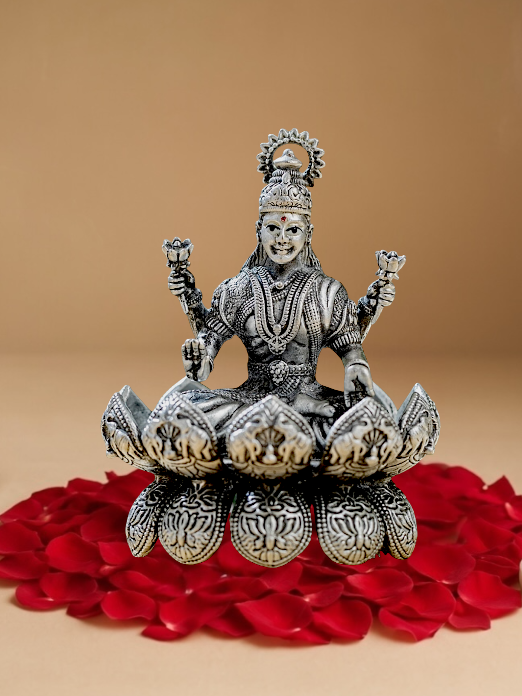 Pure Silver Antique Finish Lakshmiji on Divine Lotus