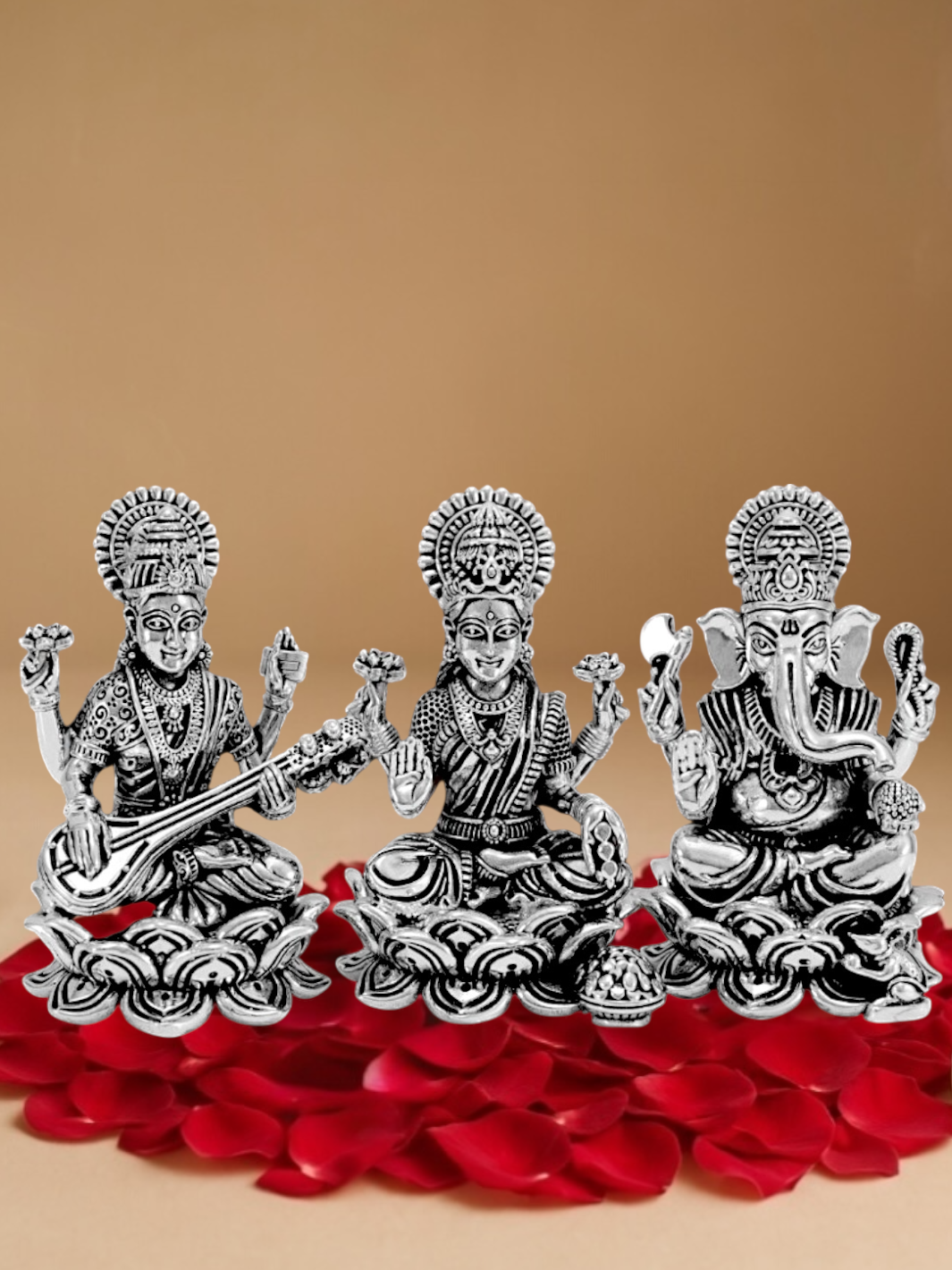 Pure Silver Laxmiji Ganeshji Saraswatiji Idol