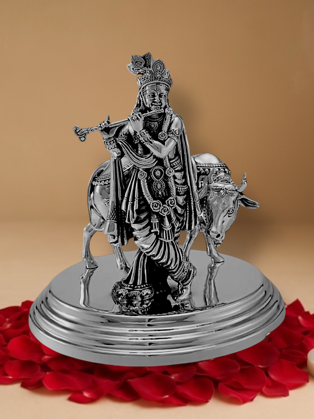 Pure Silver Krishna With Cow Idol