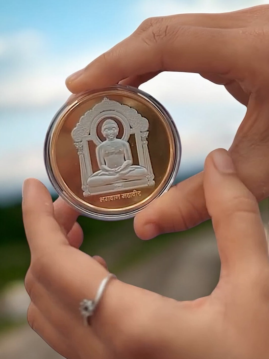 Mahavir Bhagwan Rose Gold Polish 999 Silver Coin