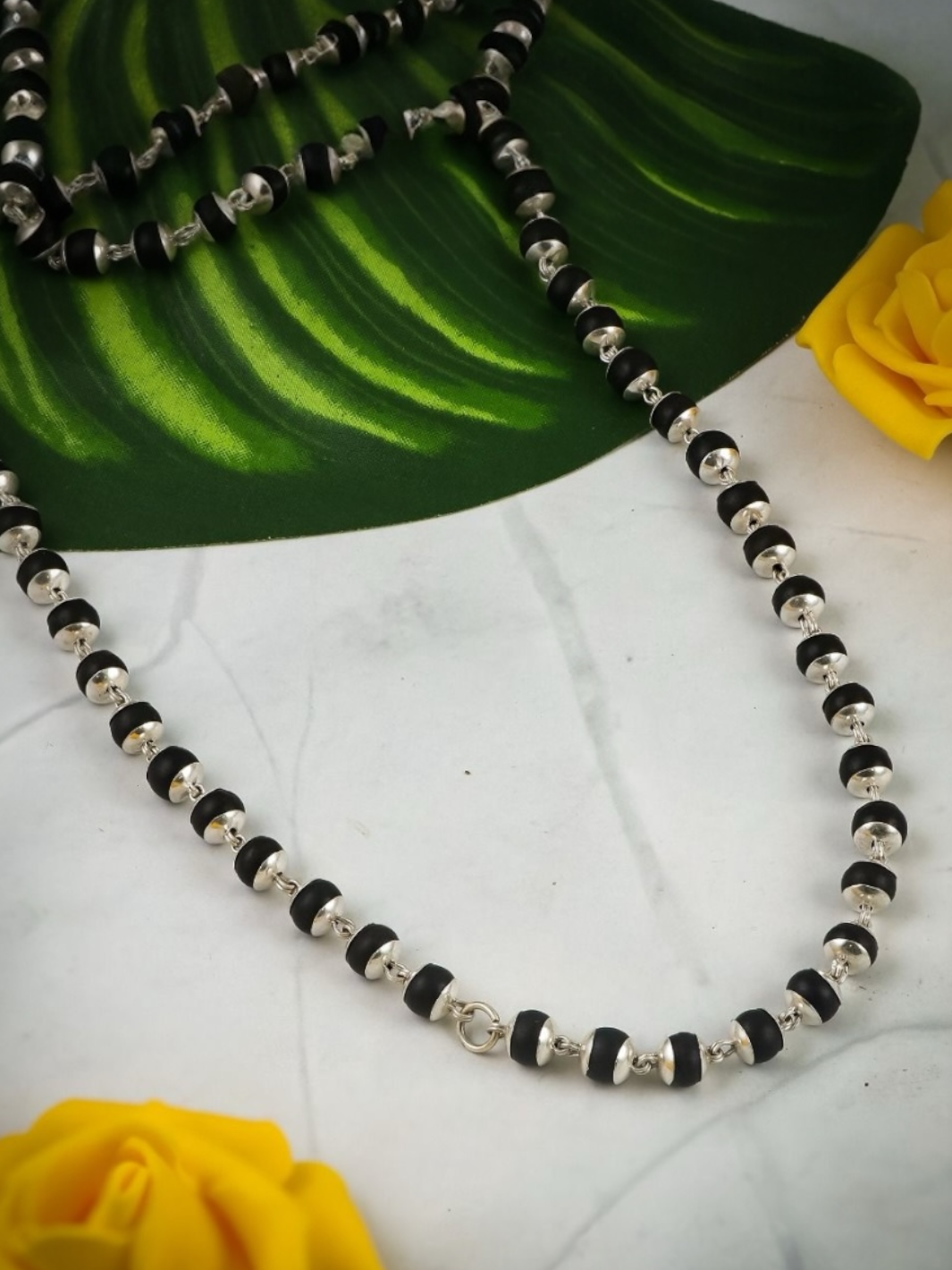 Natural Karungali Japp Mala in Silver (ebony wood)