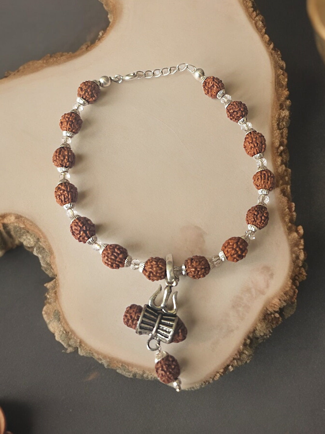 Silver Rudraksh Bracelet for Men – Motif of Trishul with Rudraksh - PSA Jewels