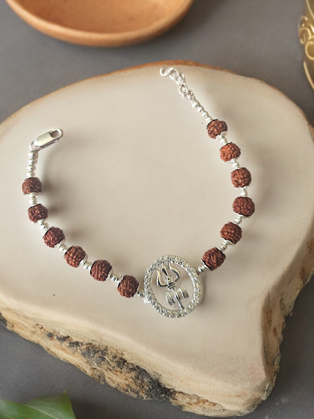 Motif of Trishul with Rudraksh Silver Bracelet - PSA Jewels