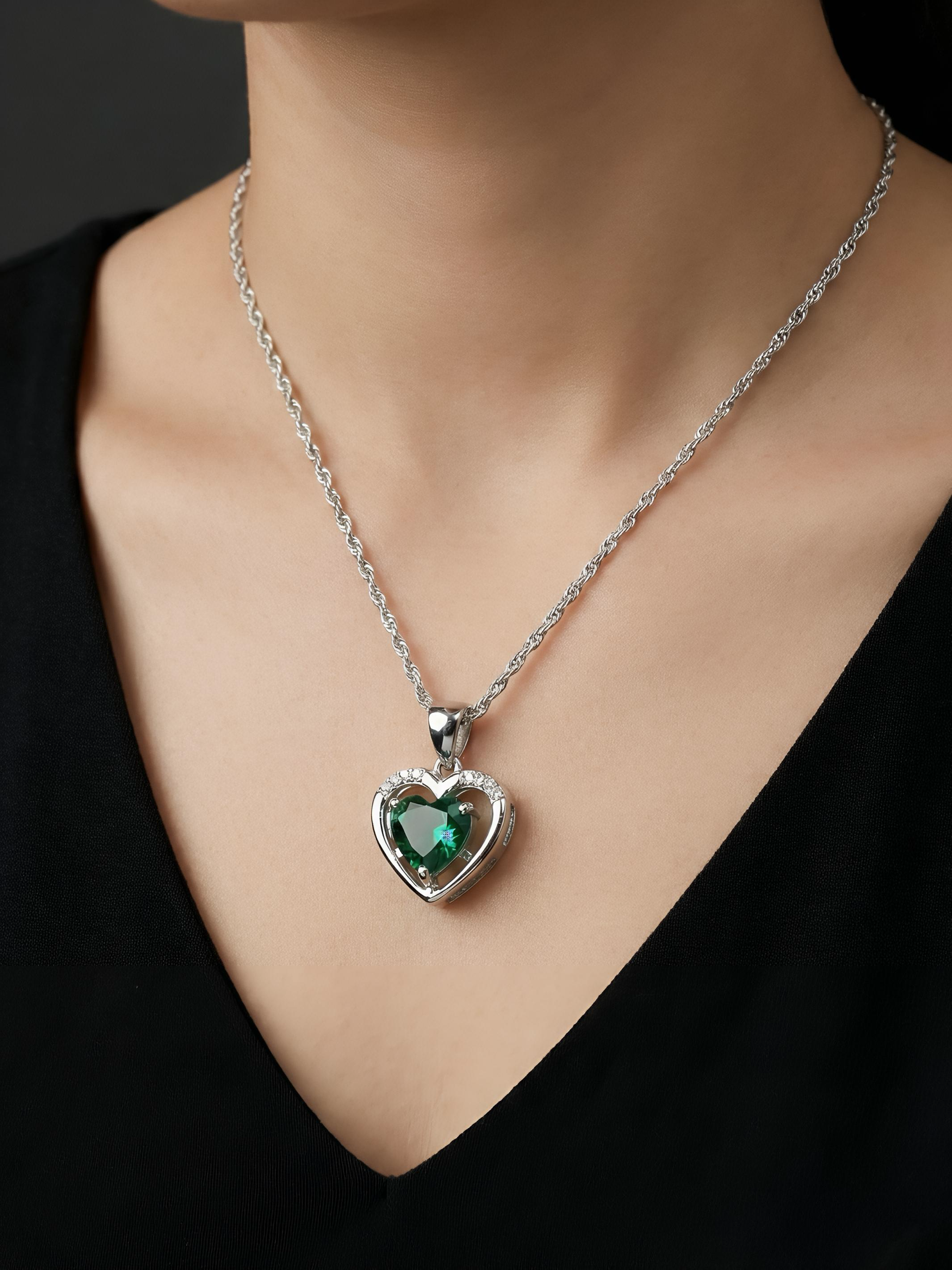 Sterling Silver Honey Moon Green Heart Pendant