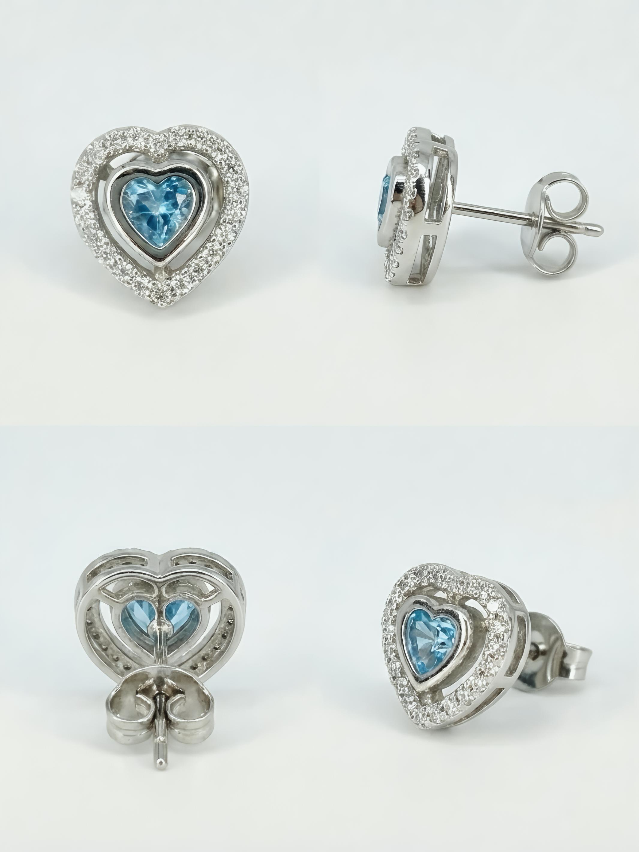 Blue Topaz Heart Pure Silver Earring
