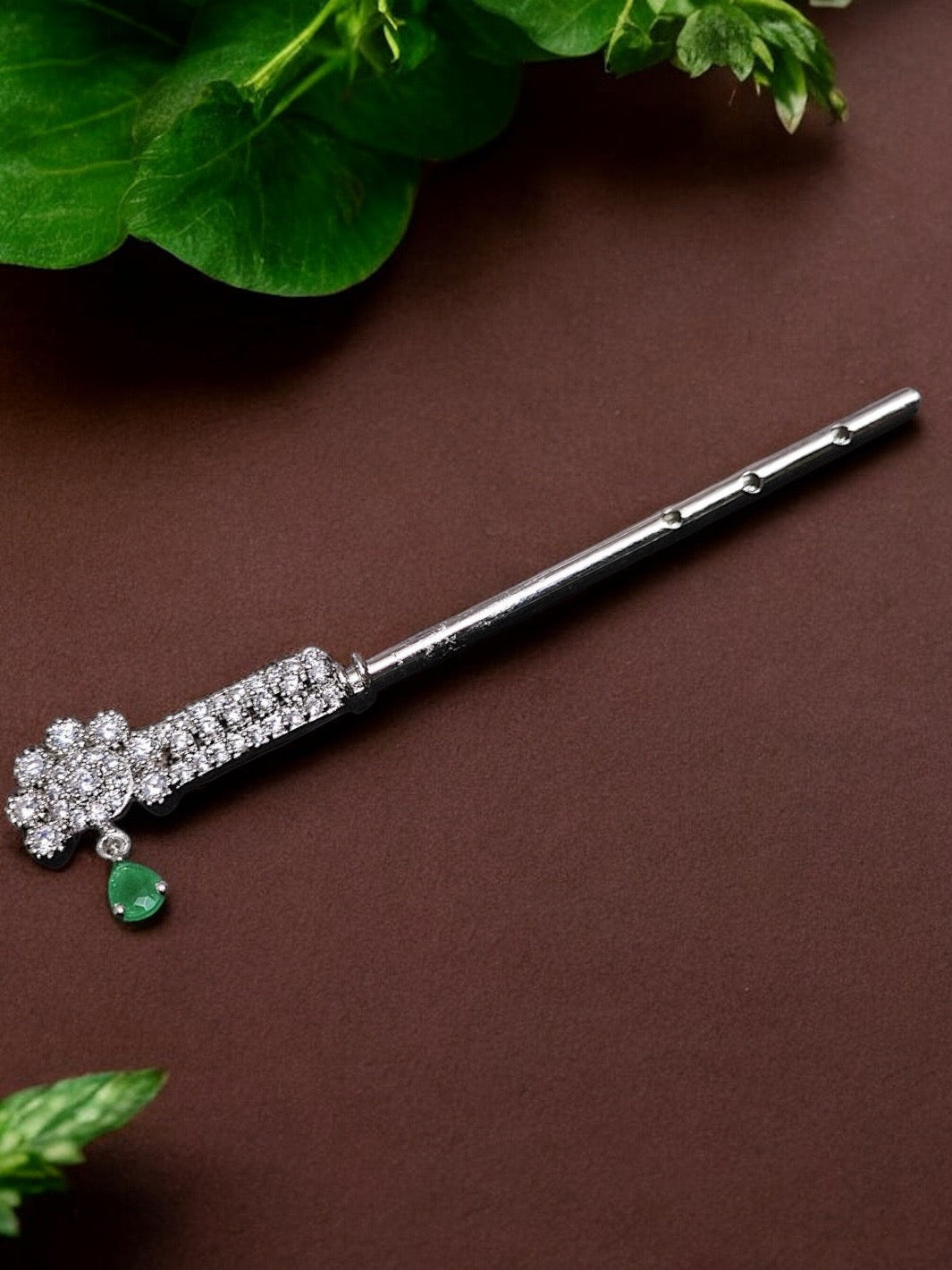 Pure Silver Handmade Emerald and Ruby Flower Flute - PSA Jewels