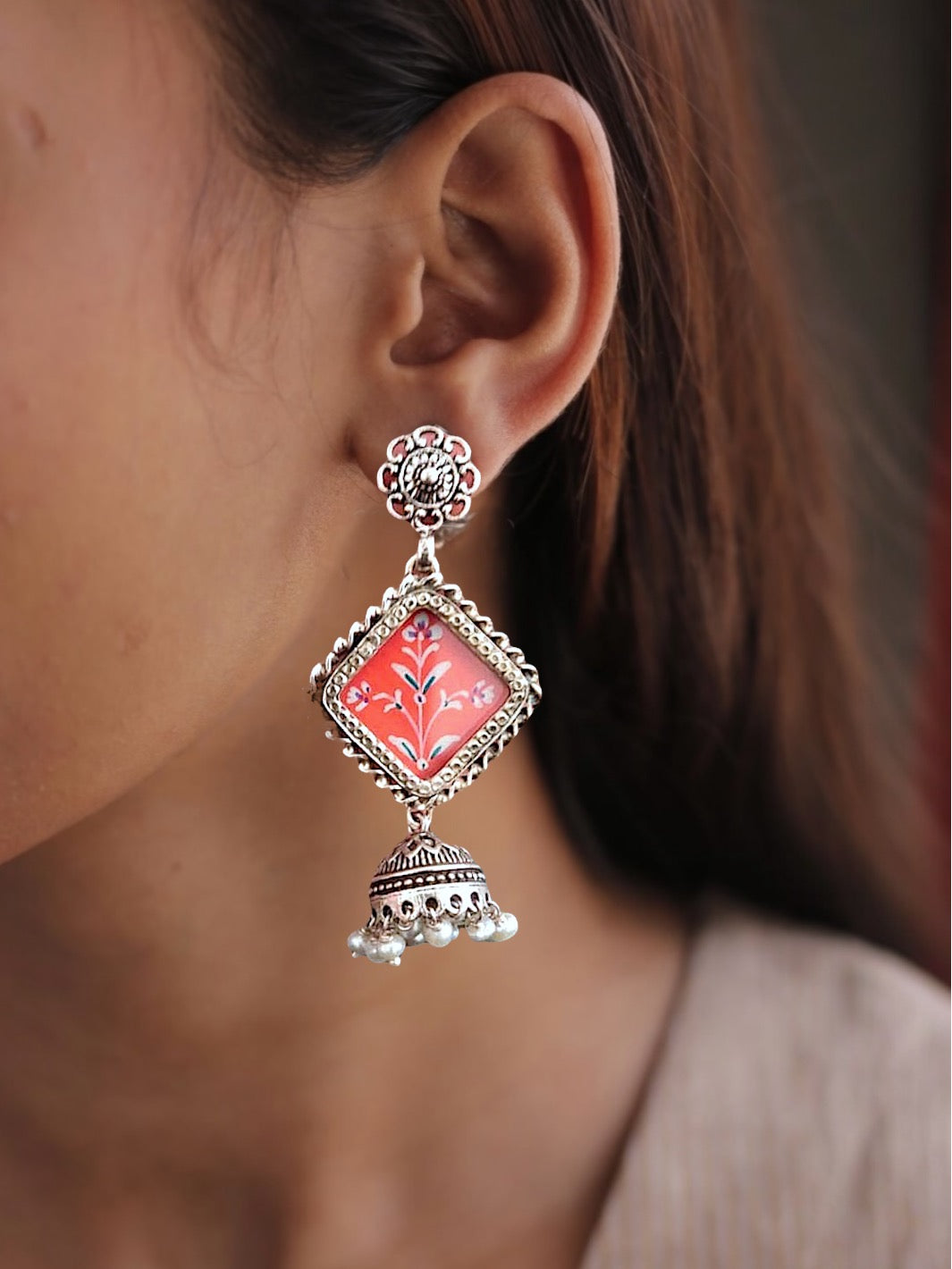 Orange Handpainted Jhumki Earring - PSA Jewels