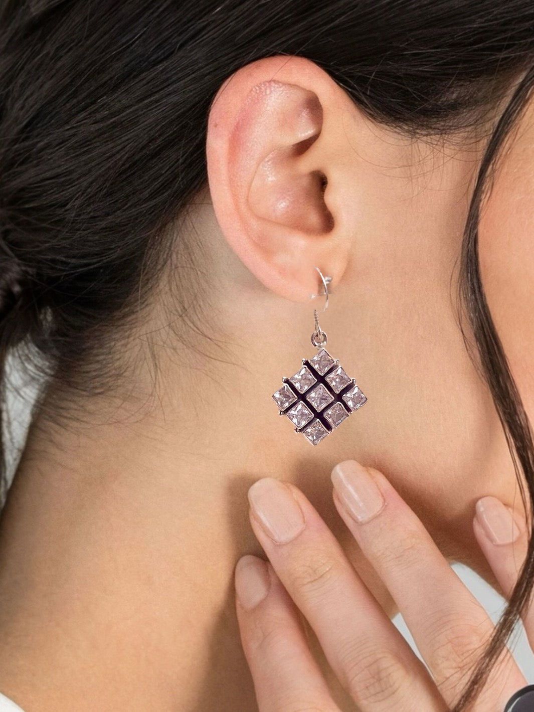 Square Shaped White Stone Earring - PSA Jewels