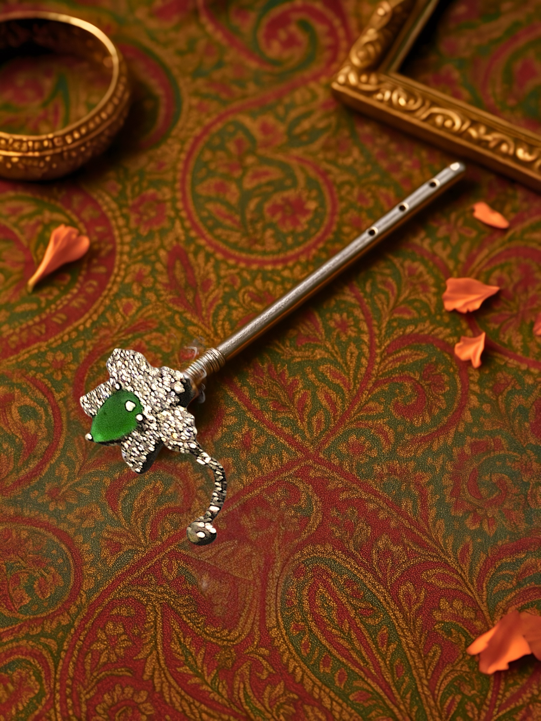 Pure Silver Handmade Emerald Flower Flute