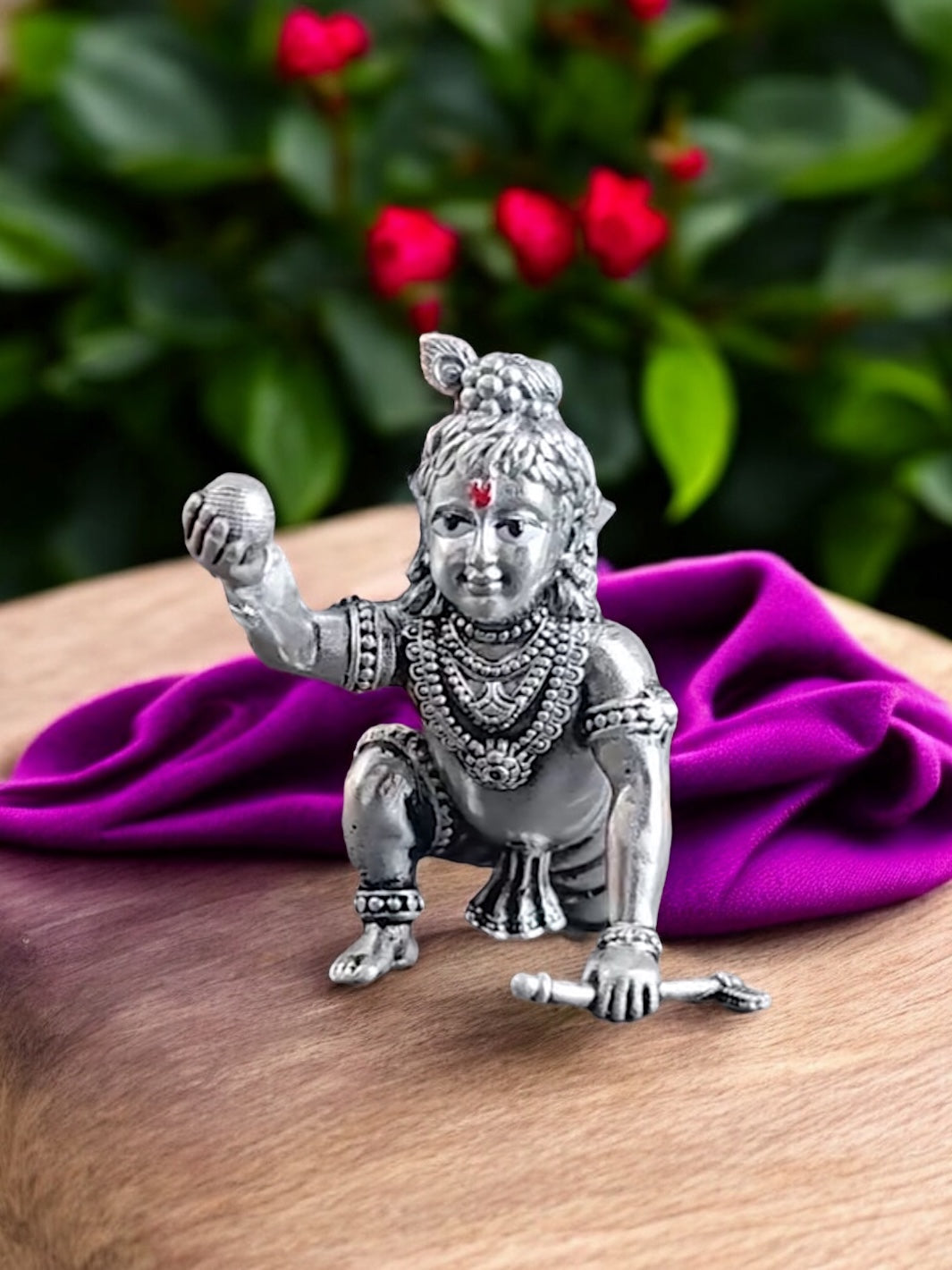 Pure Silver Antique Finish Mini Bal Gopal Krishna Idol