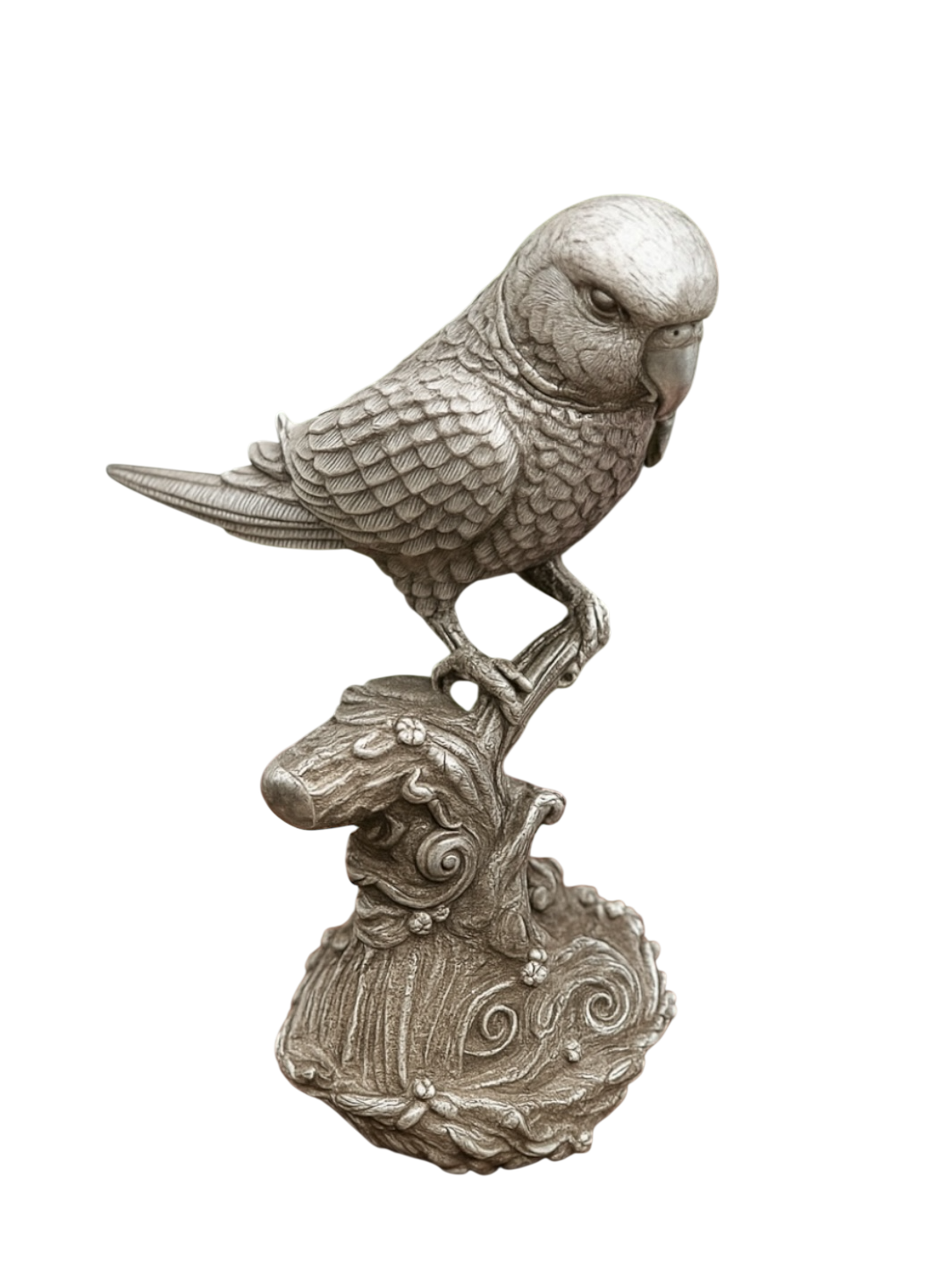 Pure Silver Parrot With Tree Idol